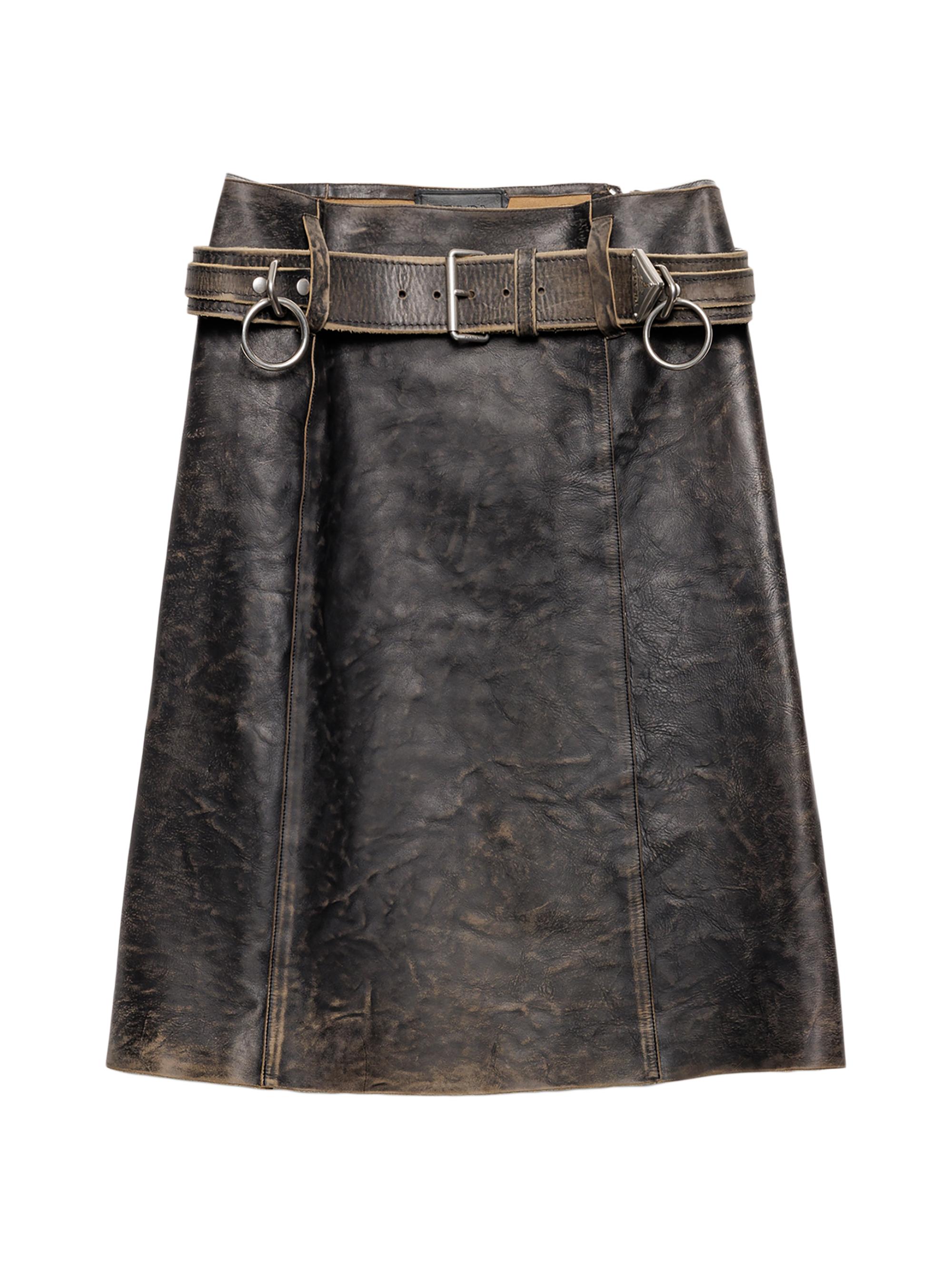 スカート PRADA Leather Skirt 40 Prada Pleated Leather Midi Skirt | Black | FARFETCH