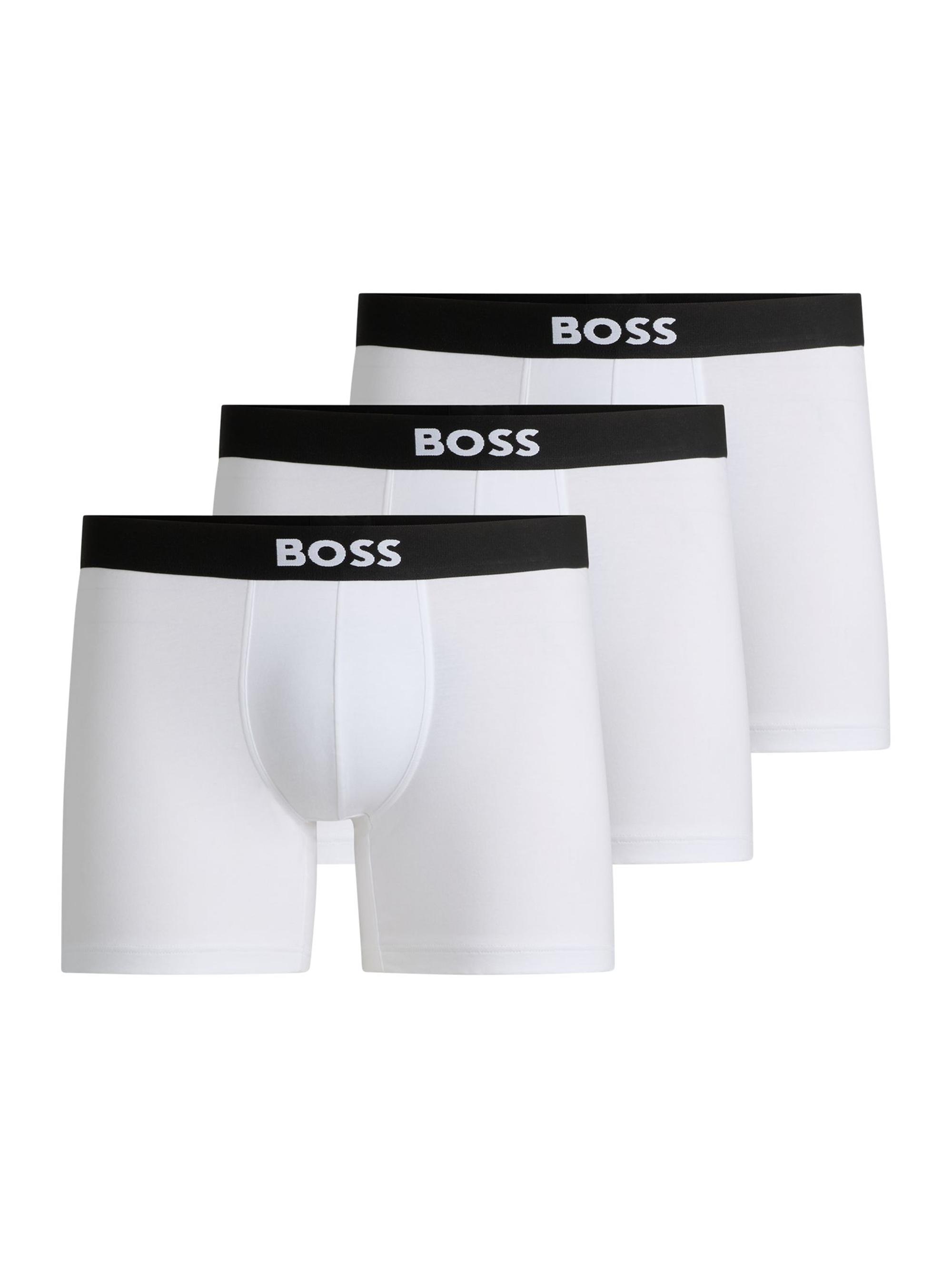 BOSS Men's Three-Pack of Stretch-Cotton Boxer Briefs with Logos - White