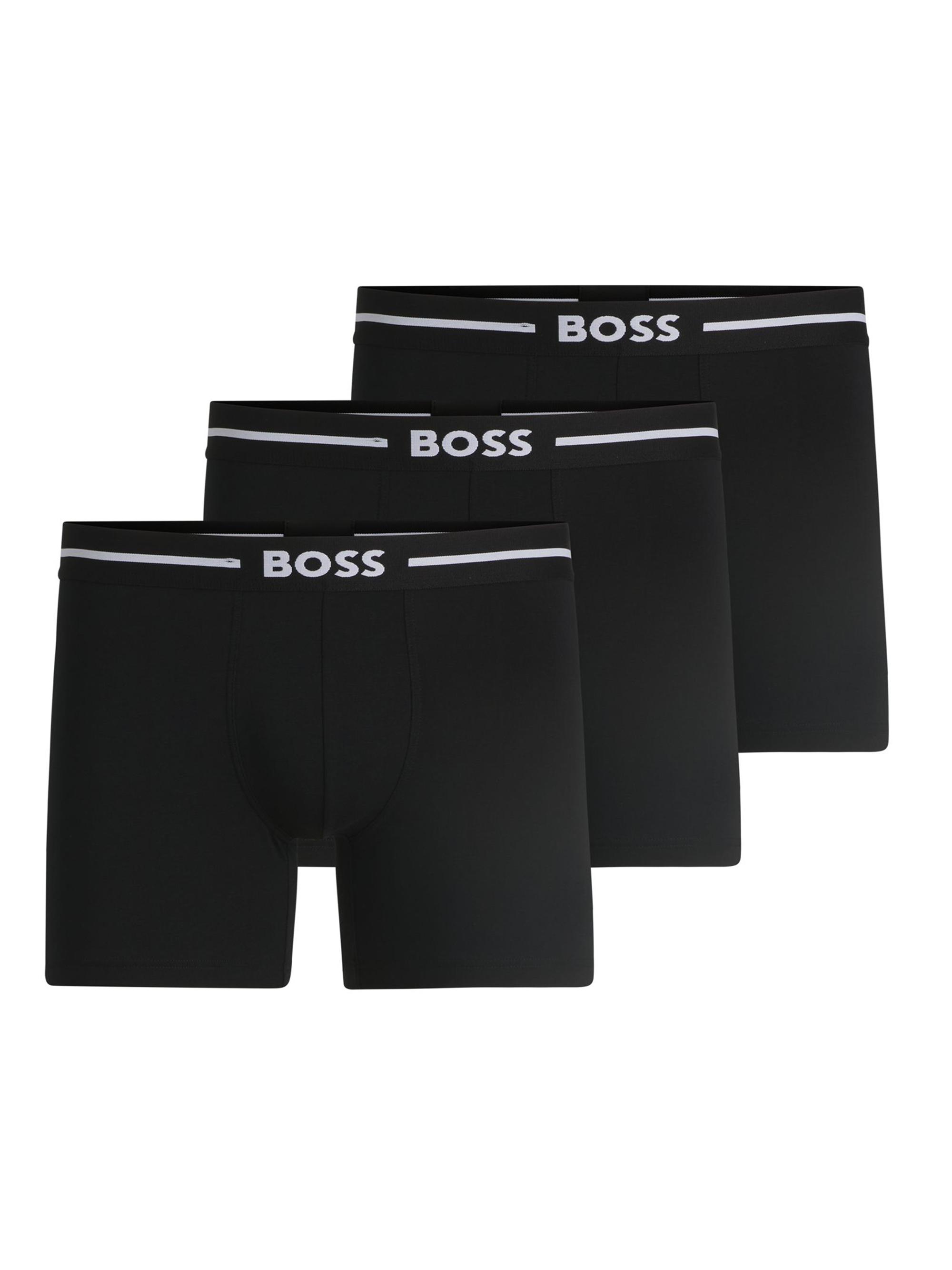 BOSS Men's Three-Pack of Stretch-Cotton Boxer Briefs with Logos - Black