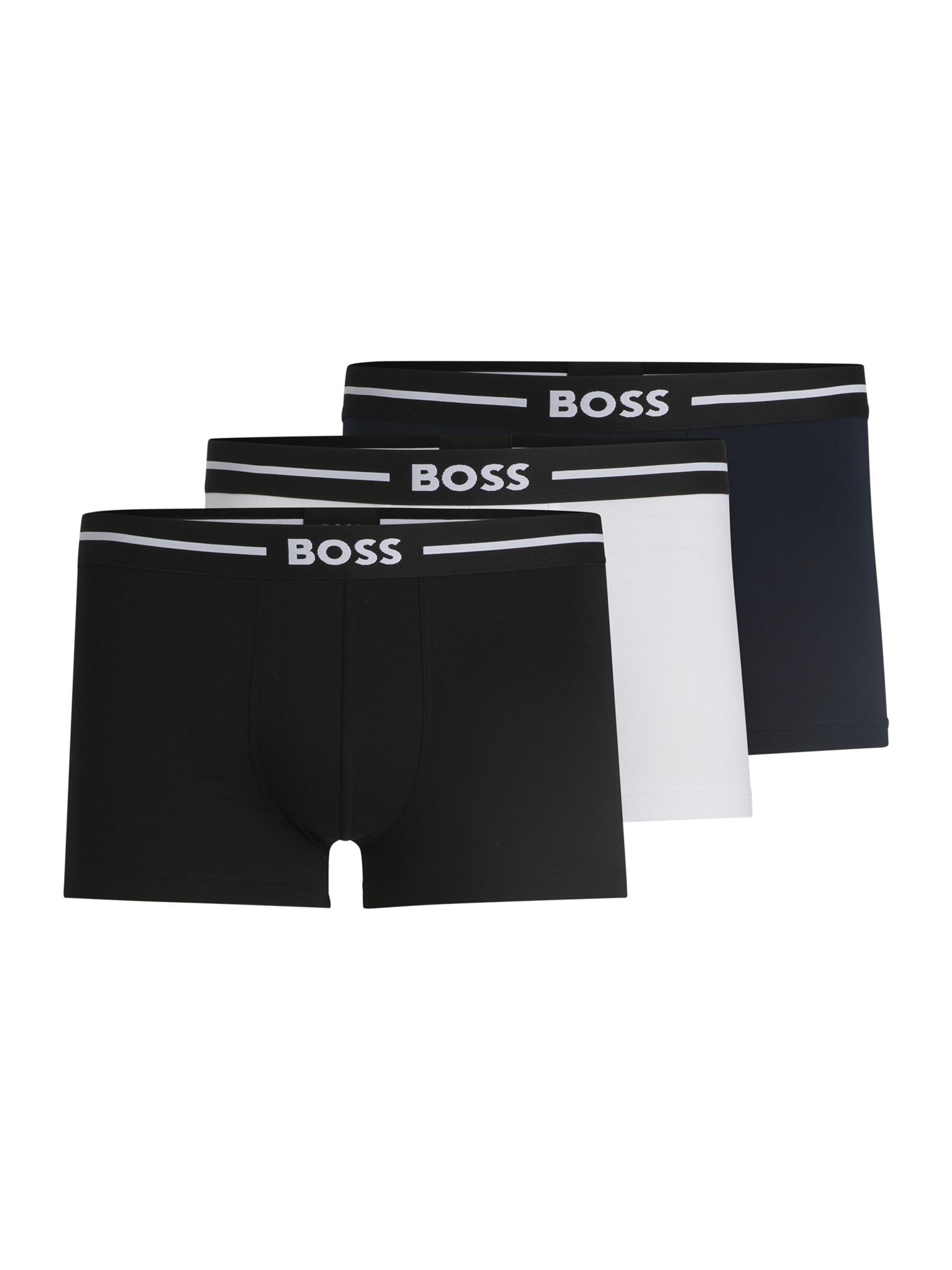 BOSS Men's Three-Pack of Stretch-Cotton Trunks with Logo Waistbands - Patterned