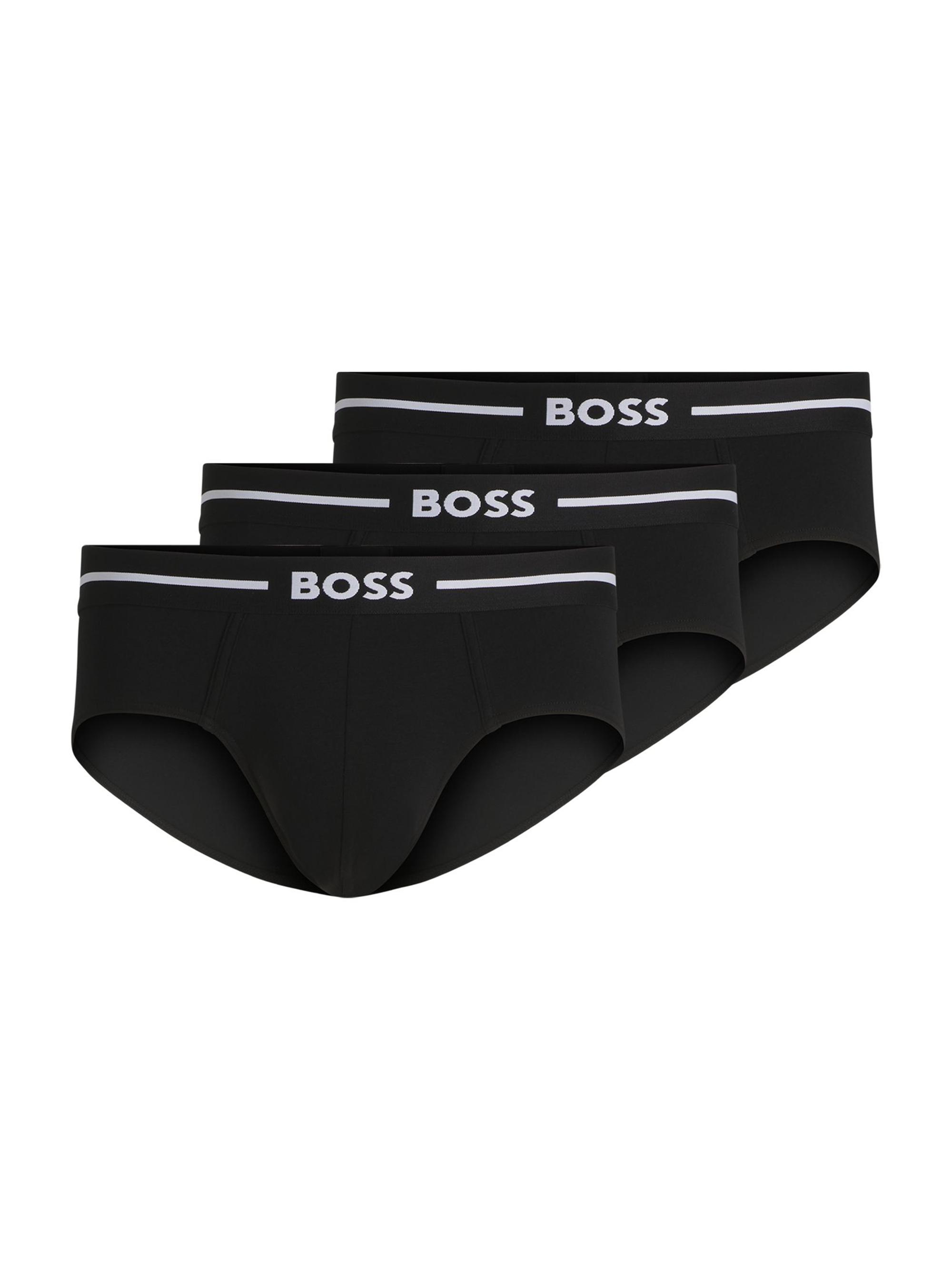 BOSS Men's Three-Pack of Stretch-Cotton Trunks with Logo Waistbands - Black