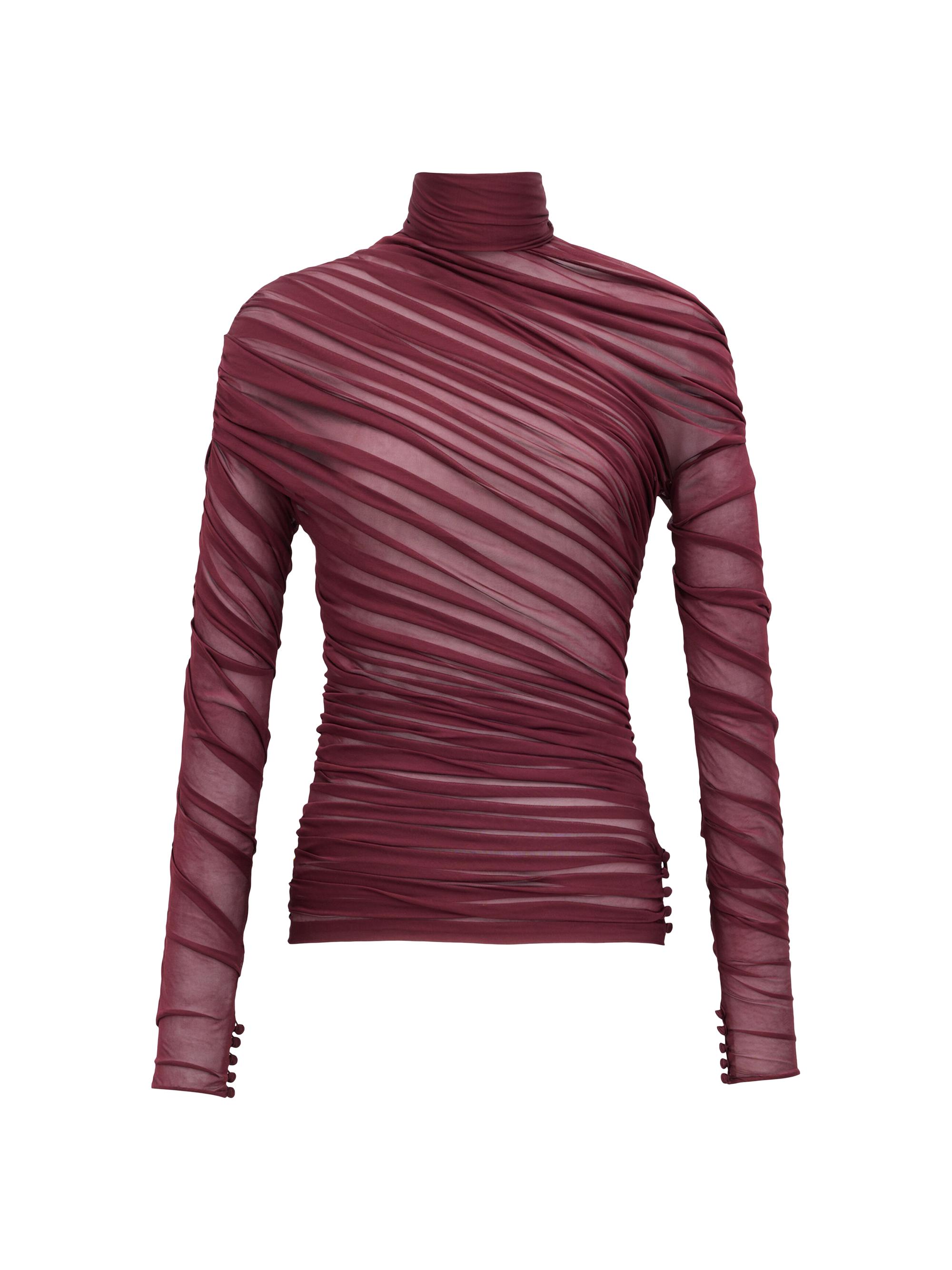 Saint Laurent Women's Ruched Top in Jersey Voile - Bordeaux