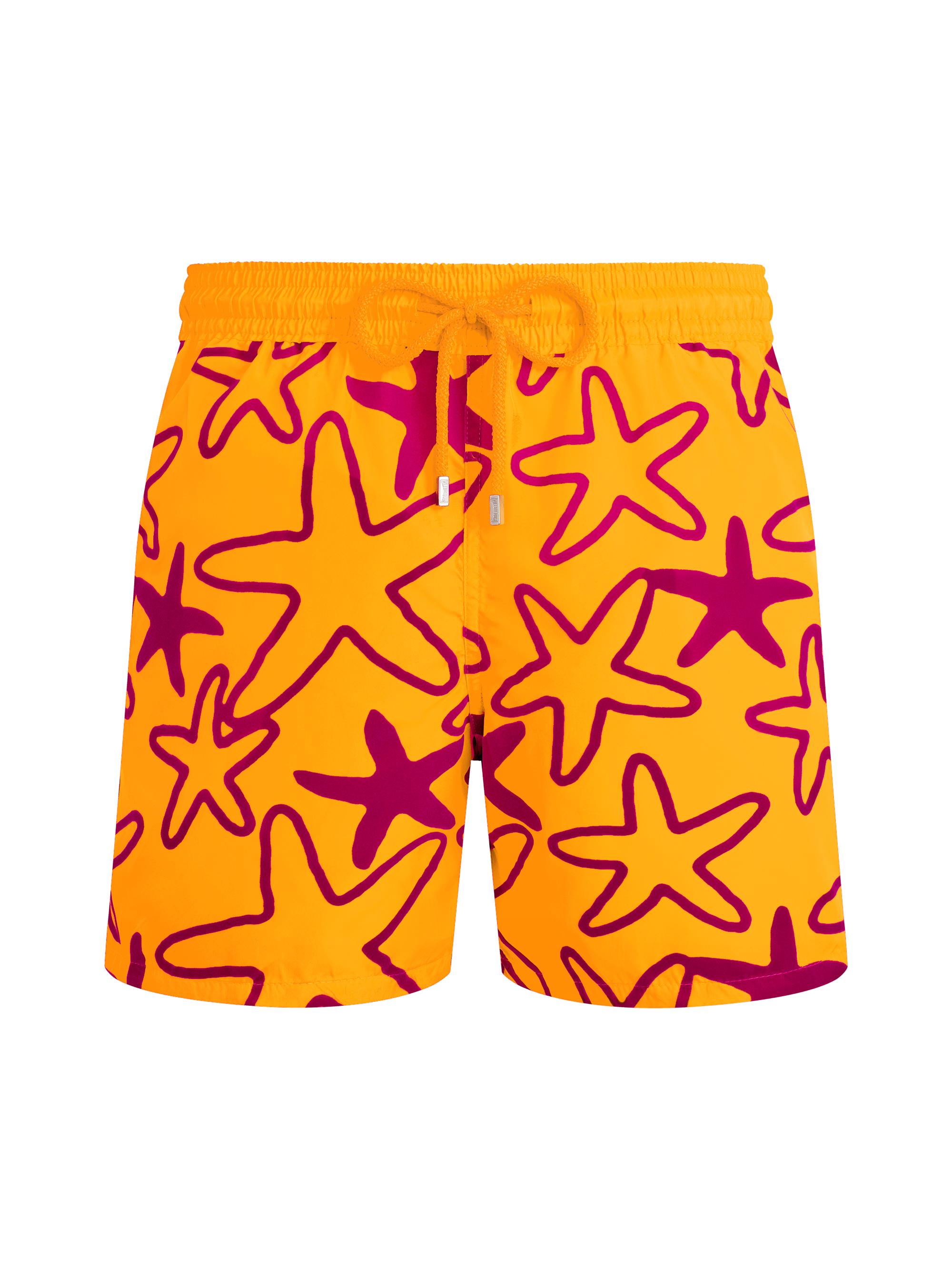 Vilebrequin Men's Starlettes Packable Flocked Swim Trunks - Fluo Fire