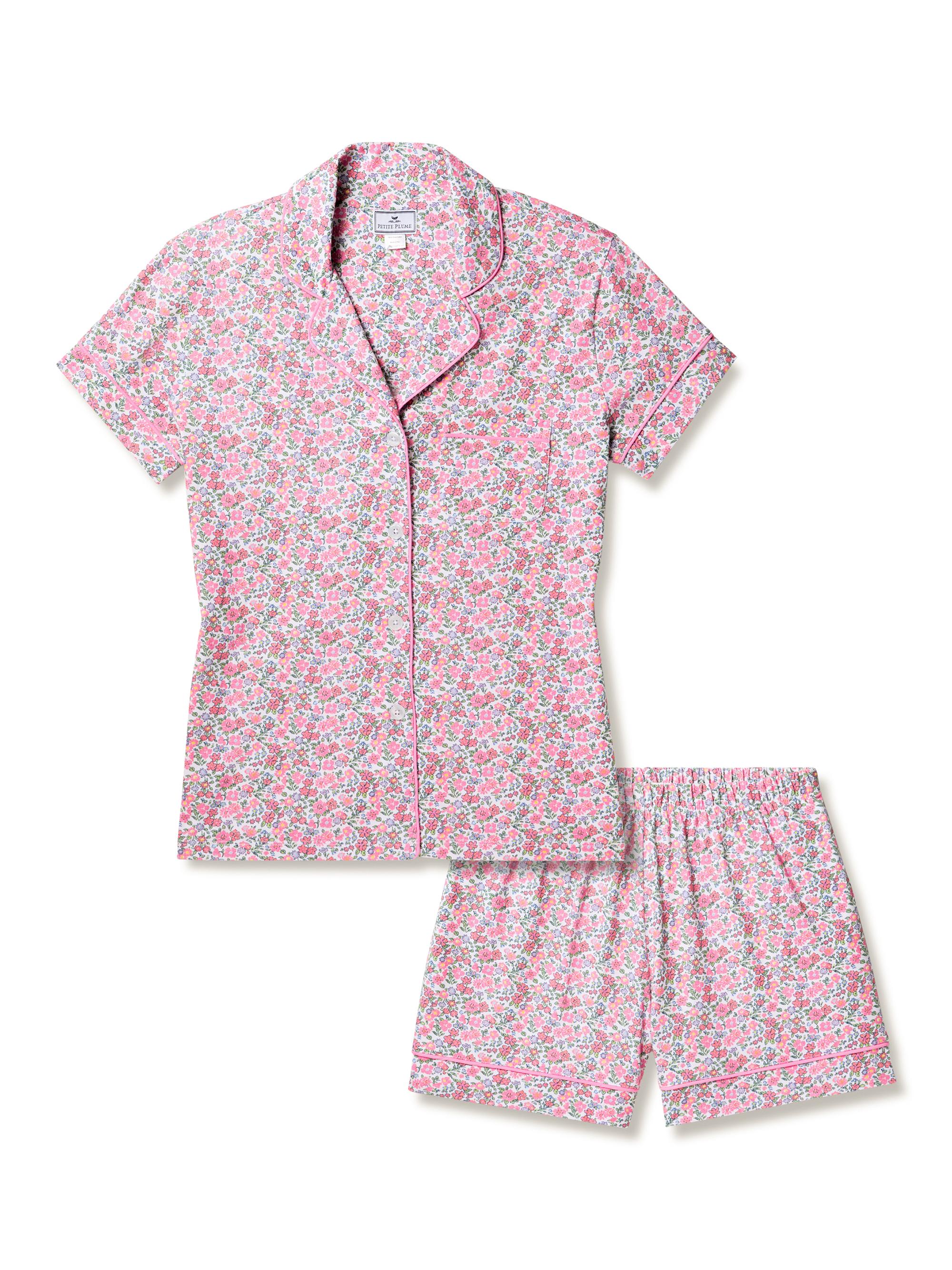 Petite Plume Floral Short-Sleeve Shorts Pajama Set - Pink