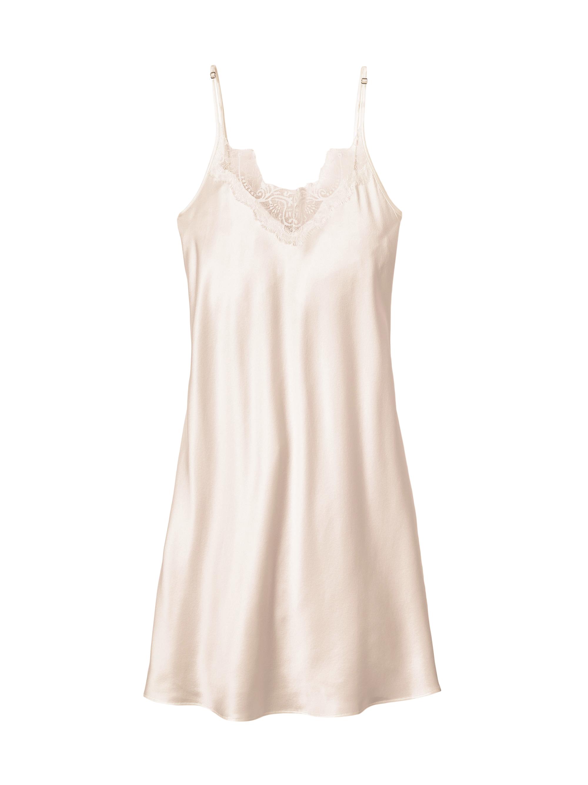 Petite Plume Silk Lace Slip Nightgown - White