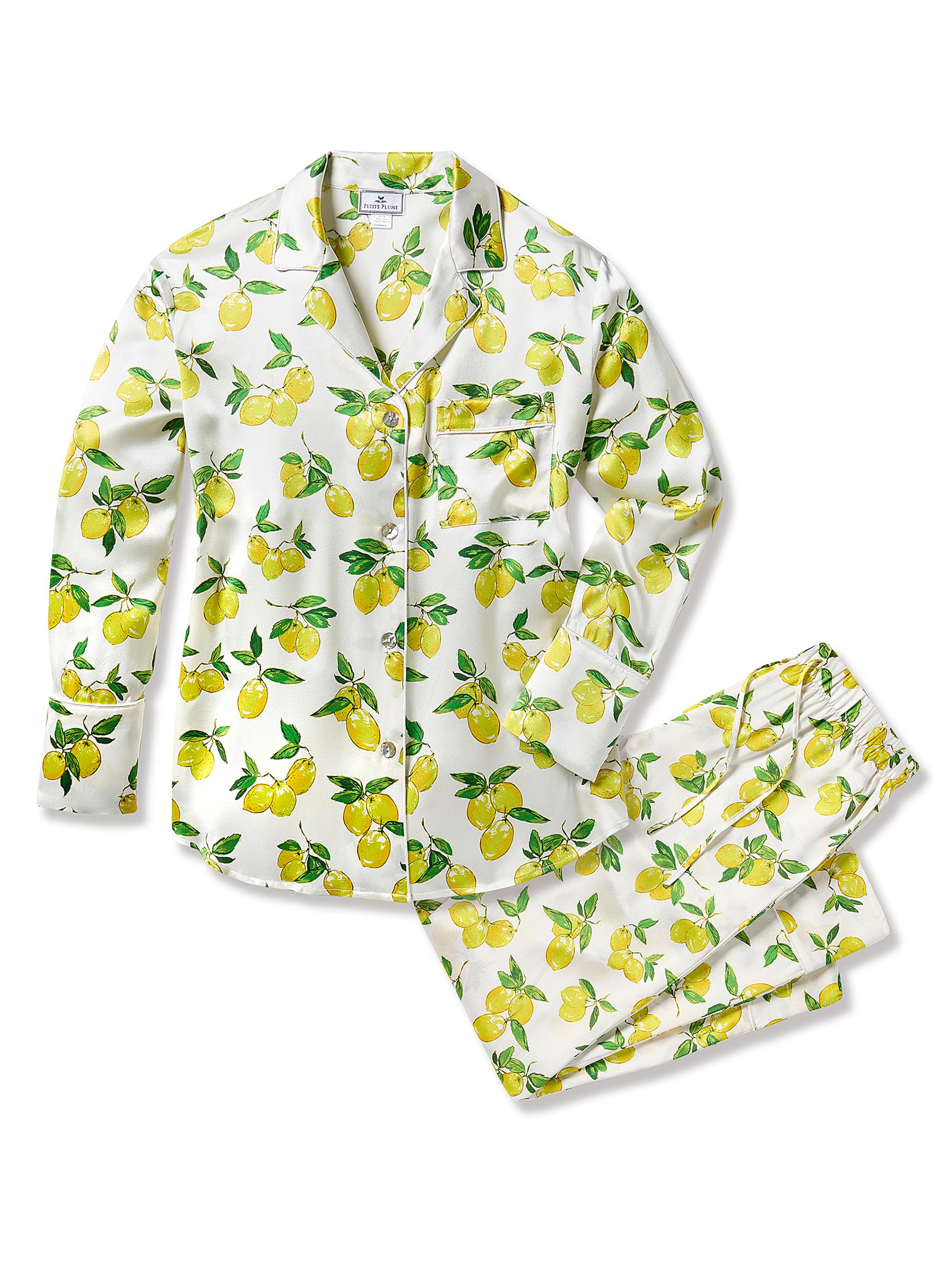 Petite Plume Amalfi Lemons Silk Pajamas - White
