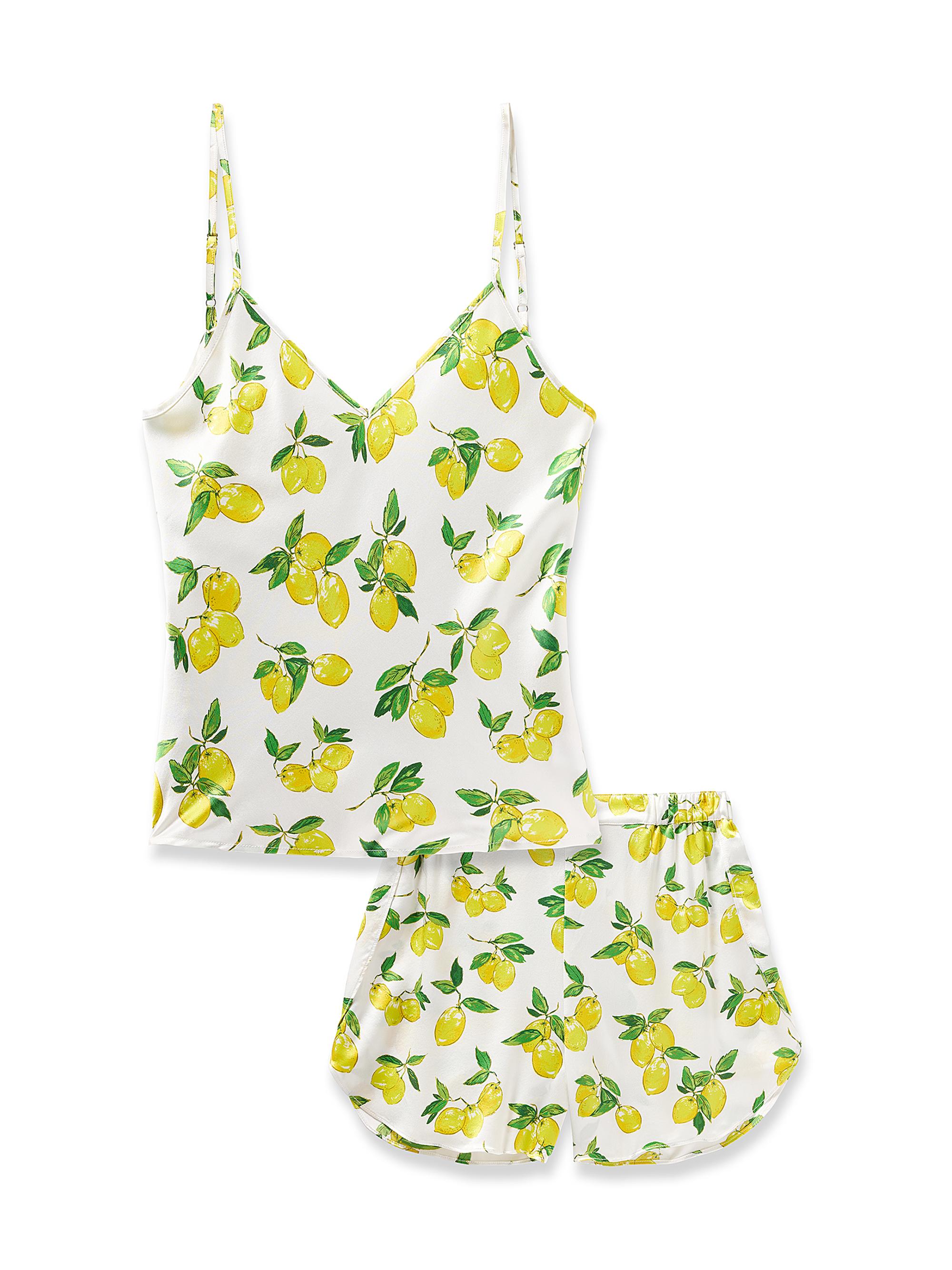 Petite Plume Amalfi Lemons Silk Short Pajamas - White