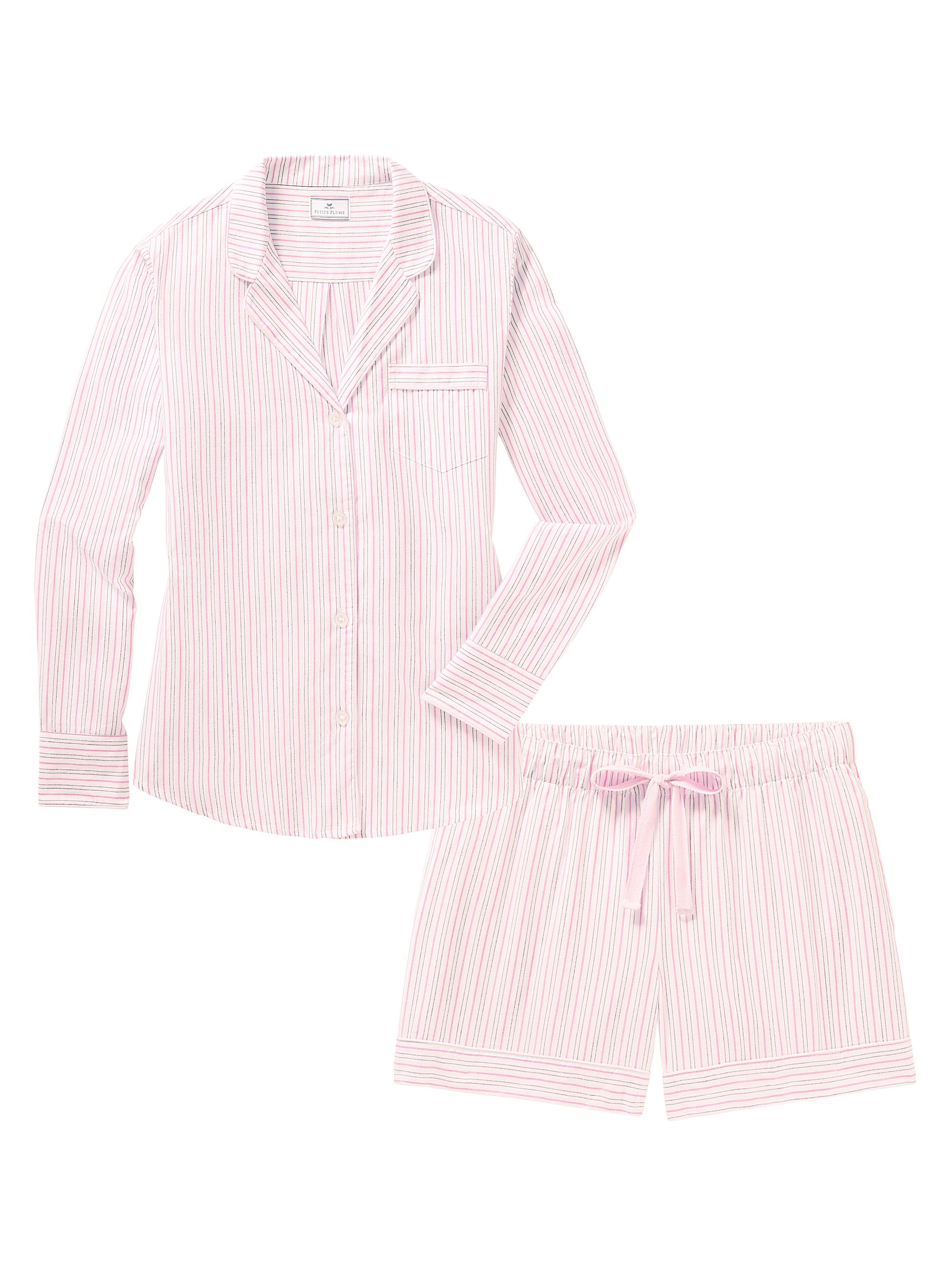 Petite Plume Blush Boulevard Cotton Twill Long Sleeve & Shorts Set - White