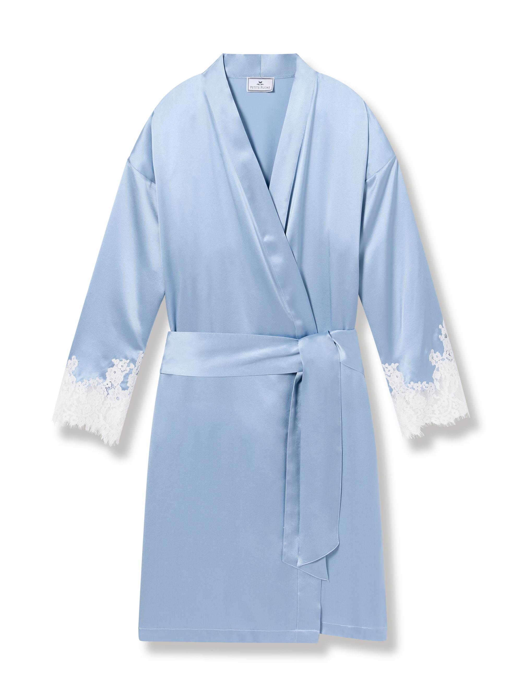 Petite Plume Mulberry Silk Lace Robe - Blue