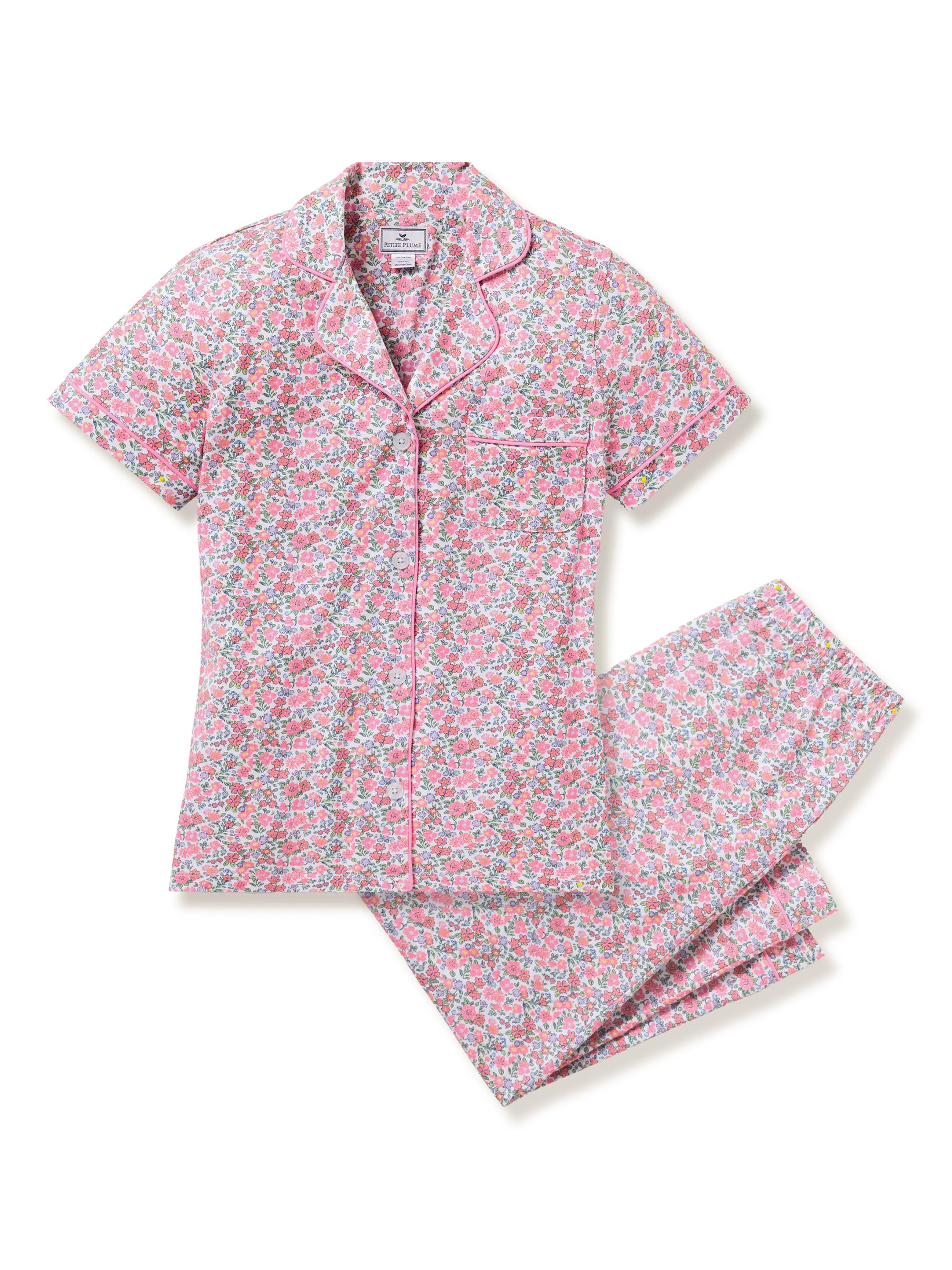 Petite Plume Fleurs De Rose Pima Cropped Set - Pink