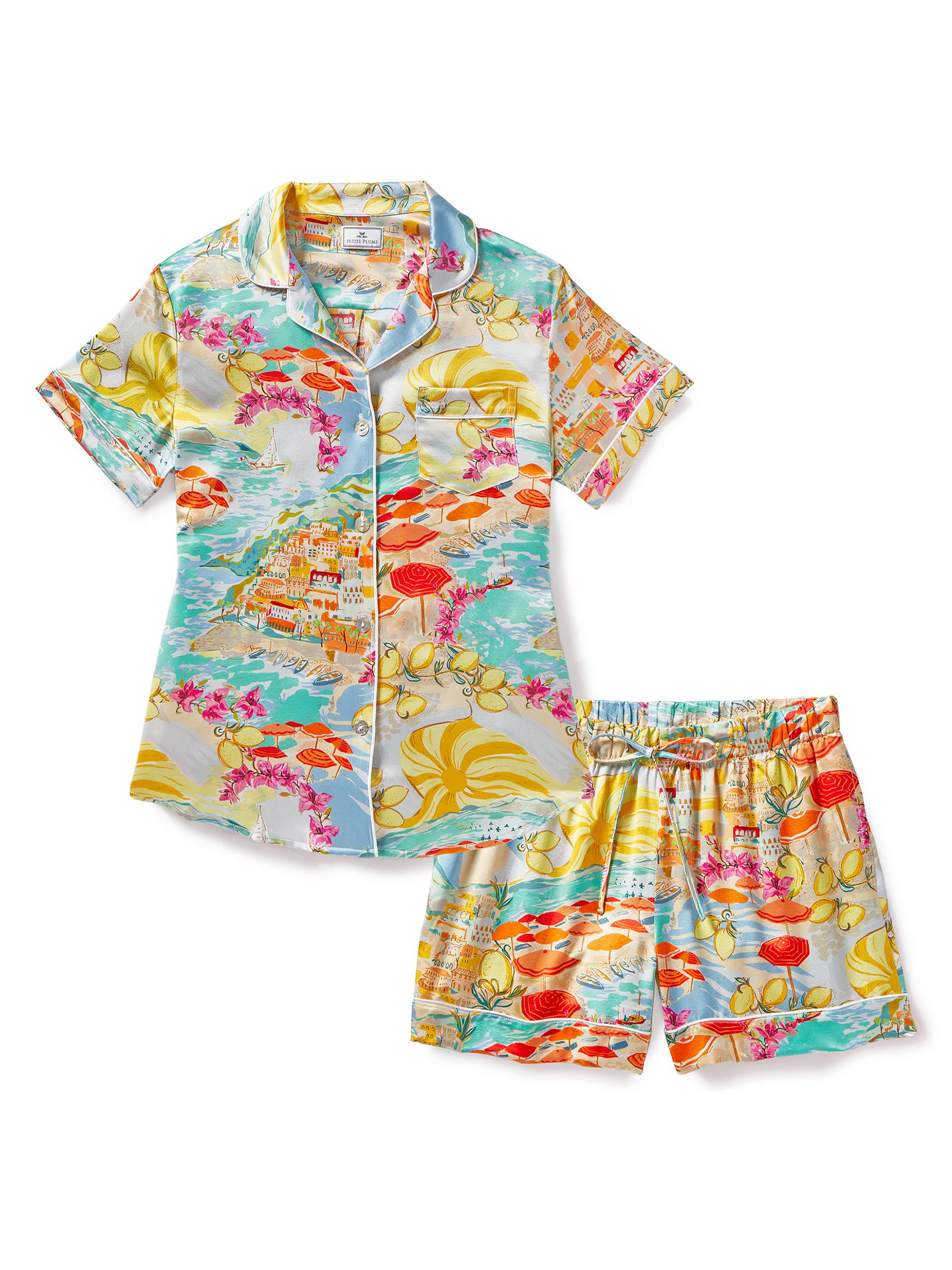 Petite Plume La Dolce Vita Silk Short Pajamas - Blue