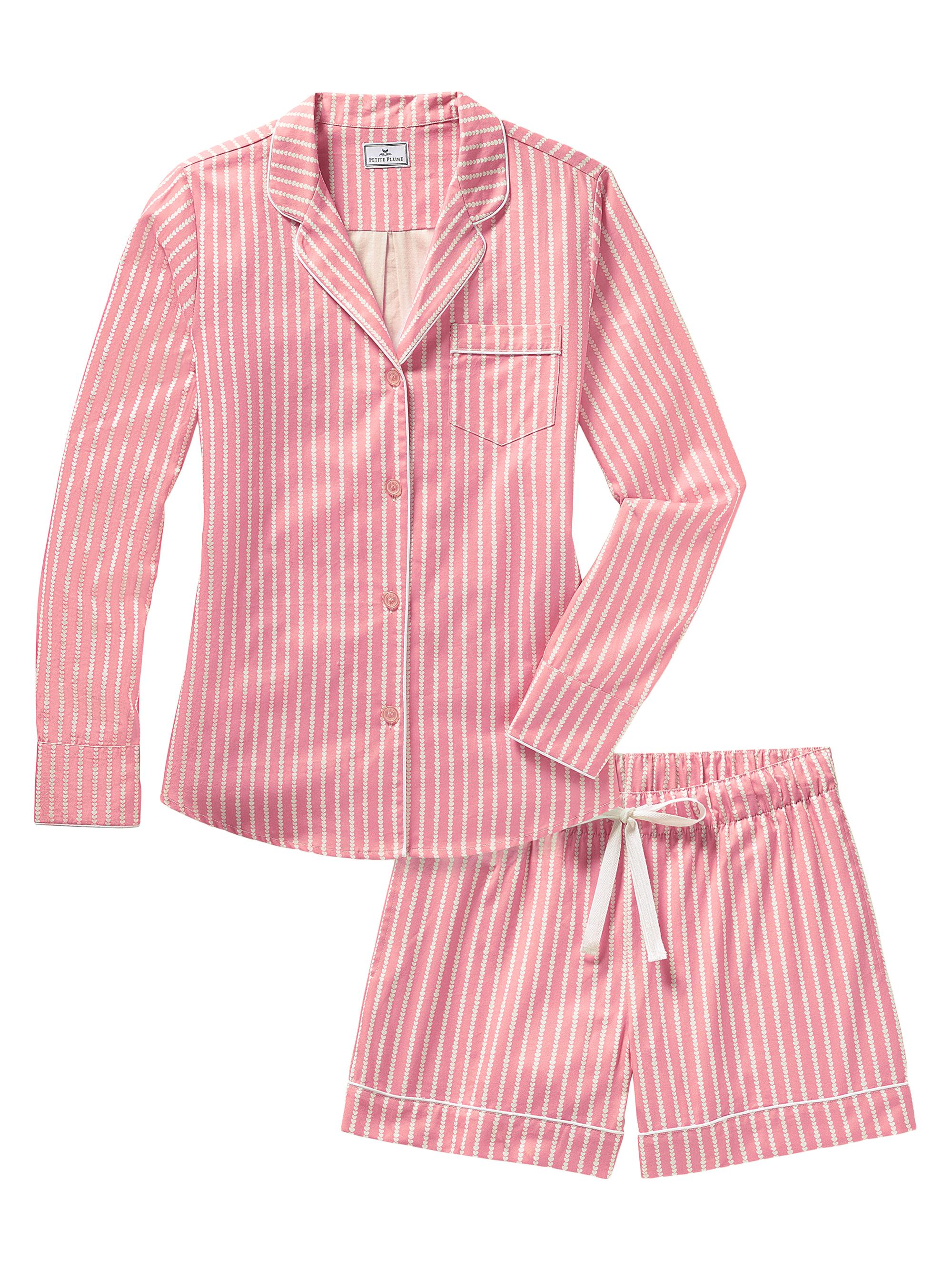 Petite Plume Women's Xs-Xl Women's Twill Long Sleeve Short Set In Love Lines - Pink
