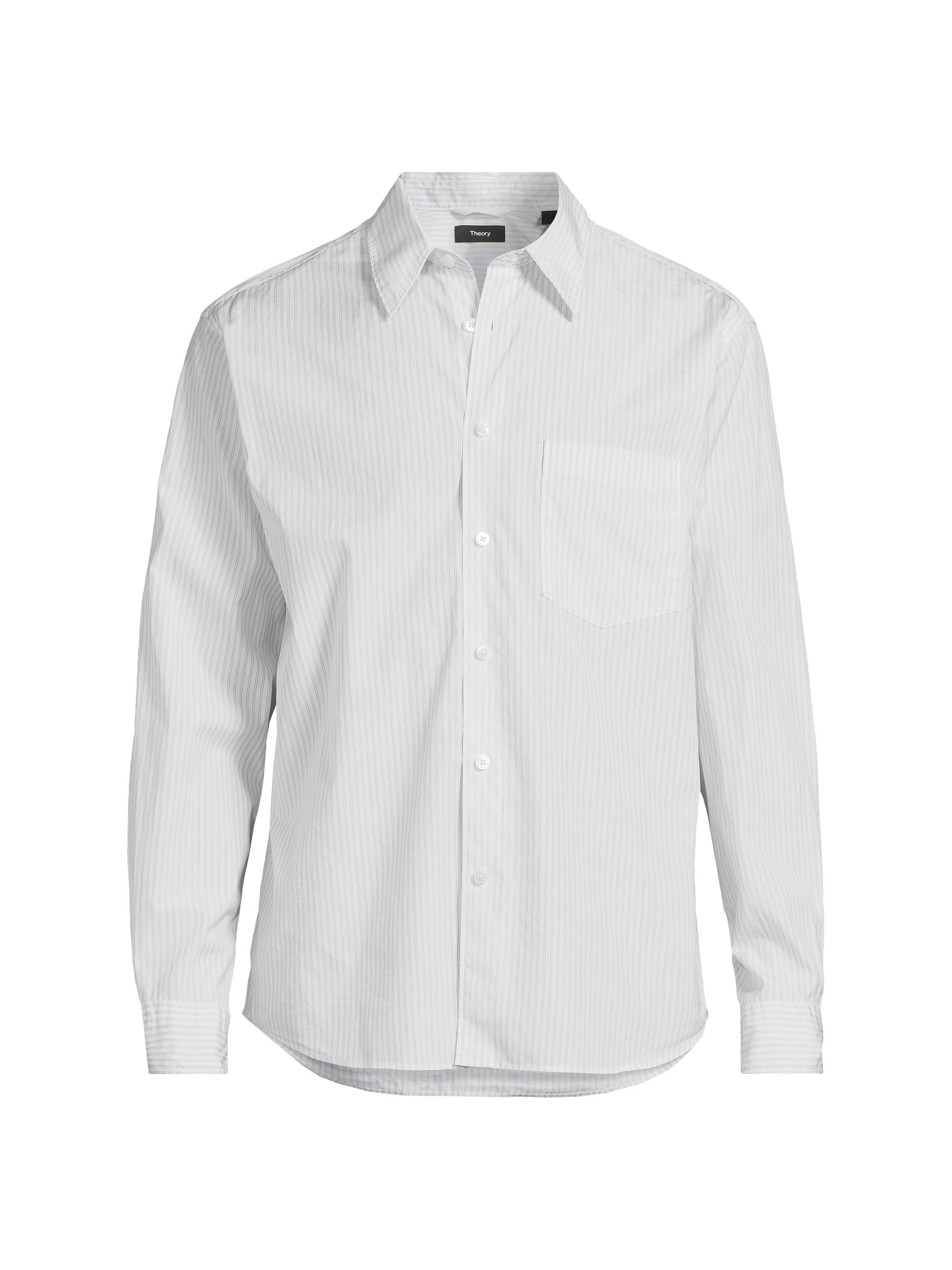 Theory Men's Weekend Striped Cotton Poplin Button-Front Shirt - White Walnut