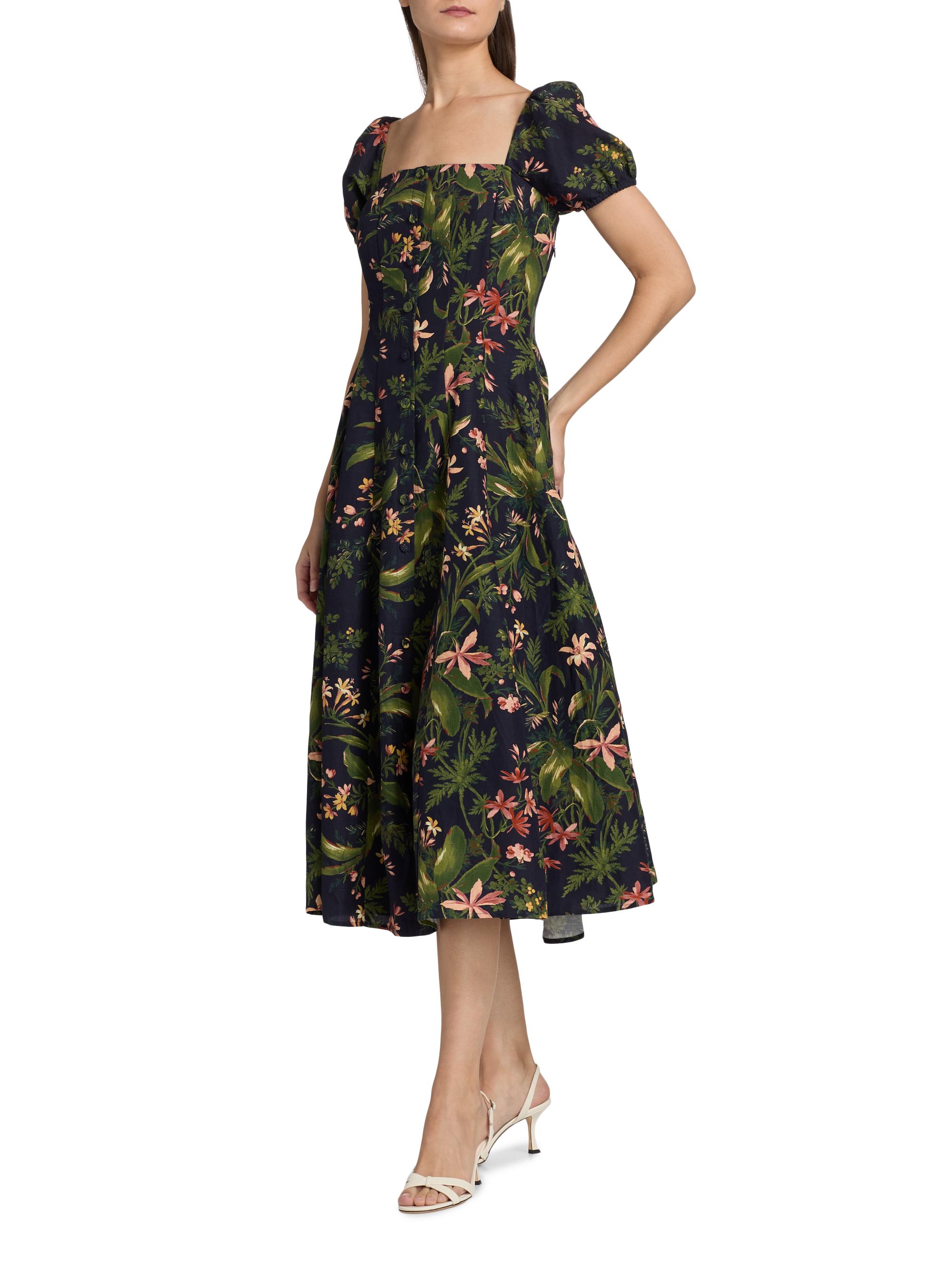 Paige Women's Lindi Silk-Linen Midi-Dress - Dark Navy Multi - Size 4