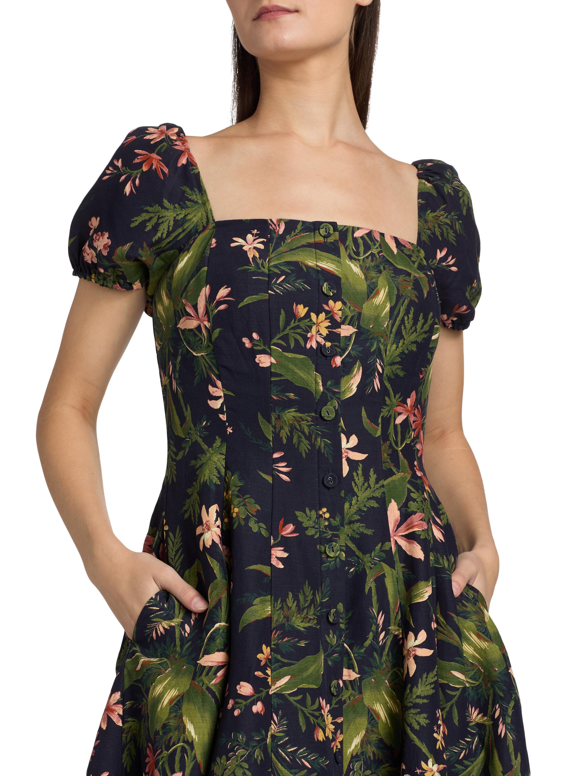 Paige Women's Lindi Silk-Linen Midi-Dress - Dark Navy Multi - Size 4