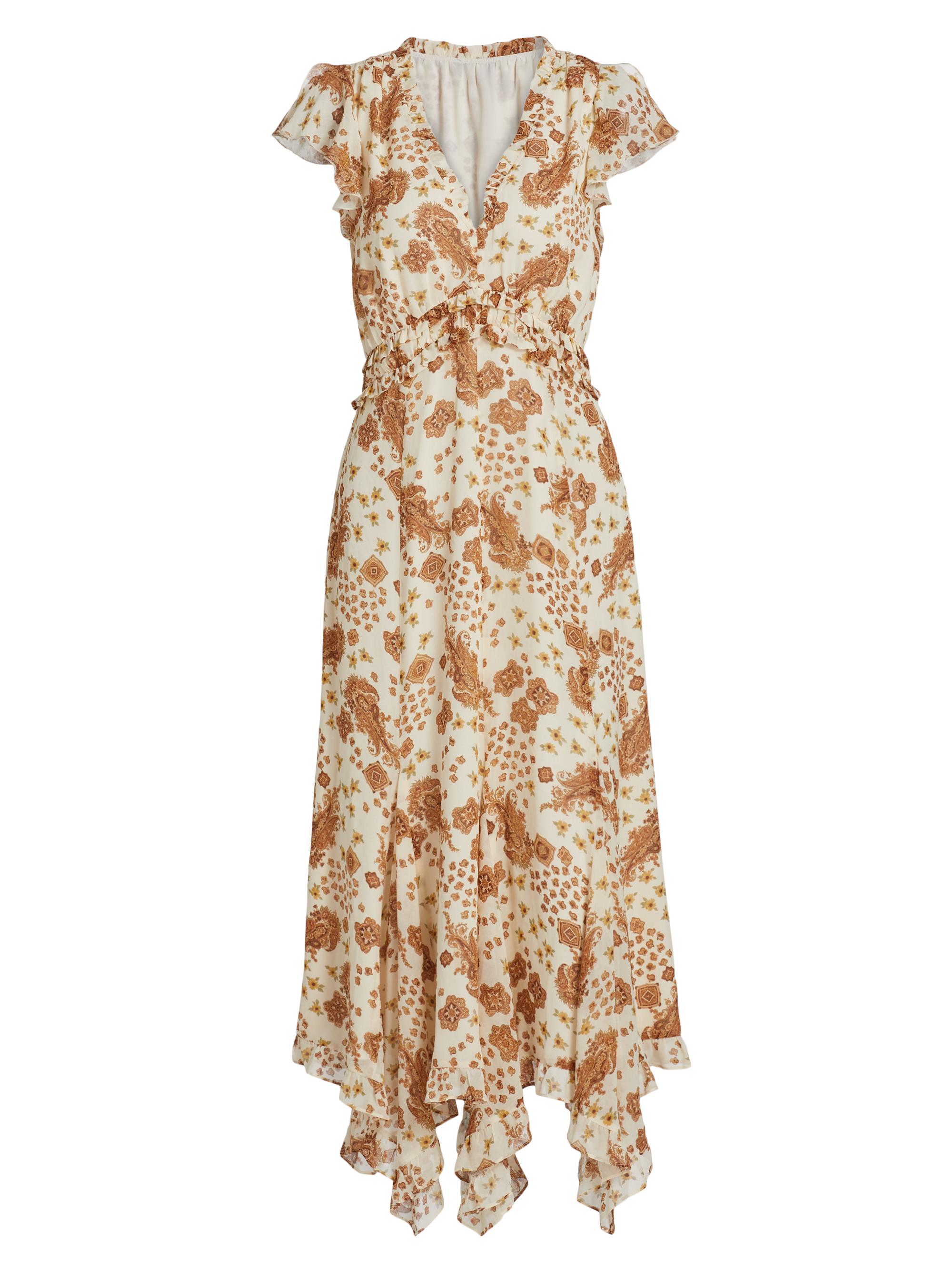 Paige Women's Eleonora Printed Silk Ruffled Midi-Dress - Ecru Multi