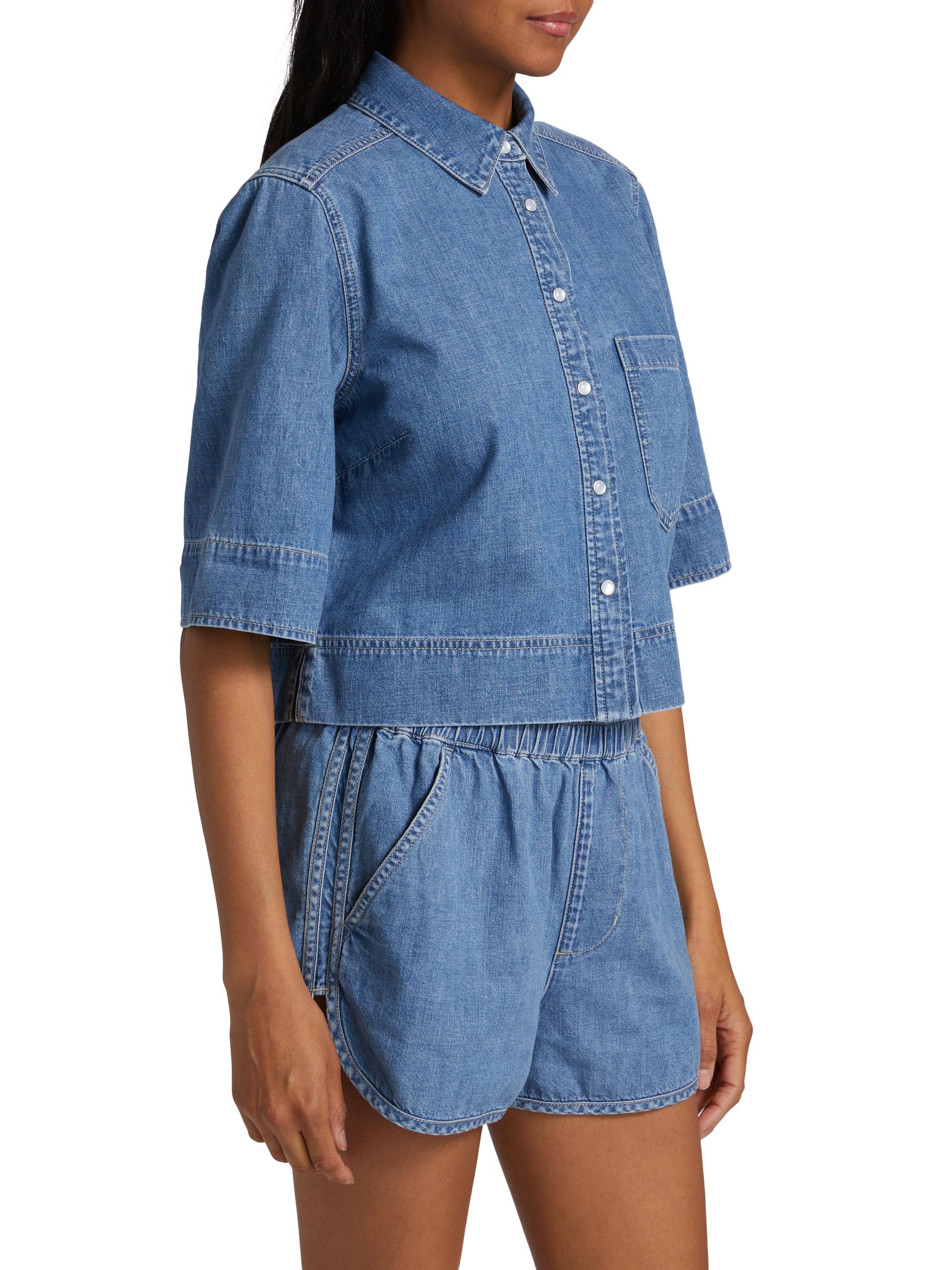 Veronica Beard Spruce Denim Crop Top | Saks Fifth Avenue