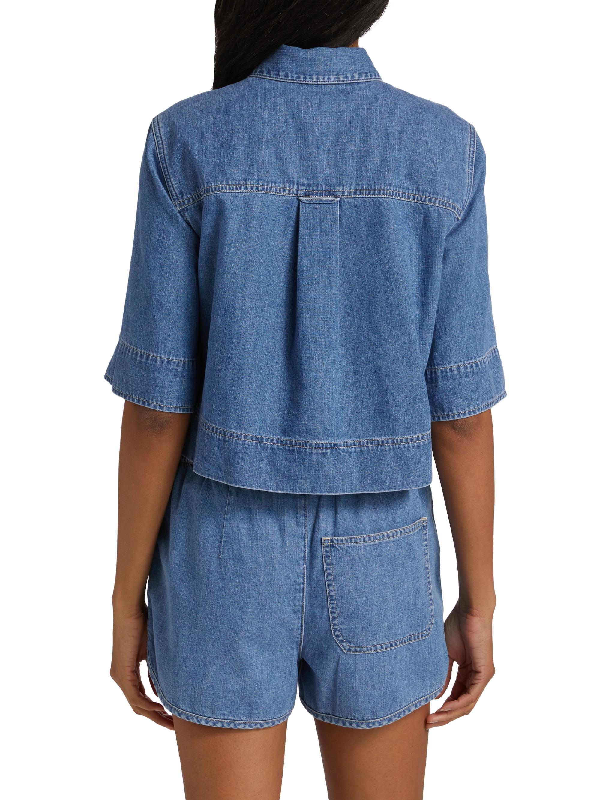 Veronica Beard Spruce Denim Crop Top | Saks Fifth Avenue