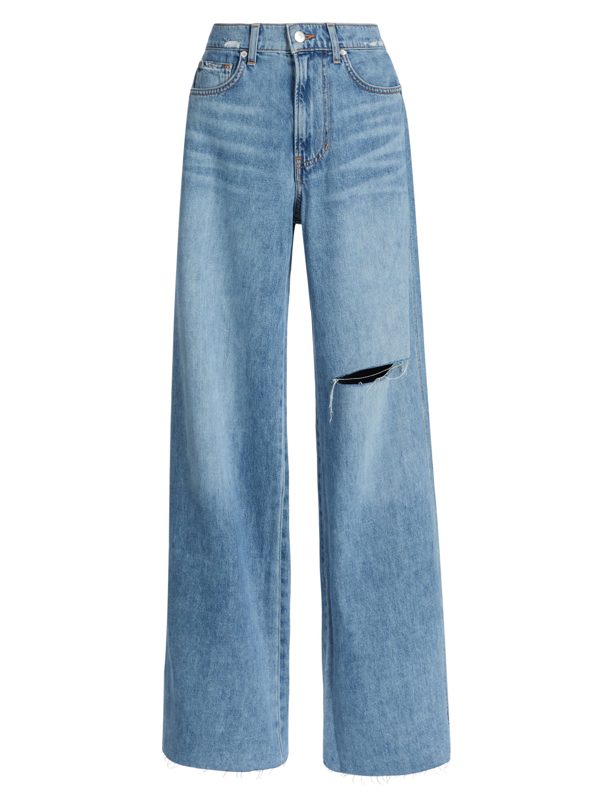 Veronica Beard Women's Kasey Distressed Mid-Rise Wide-Leg Jeans - Bright Lakeshore
