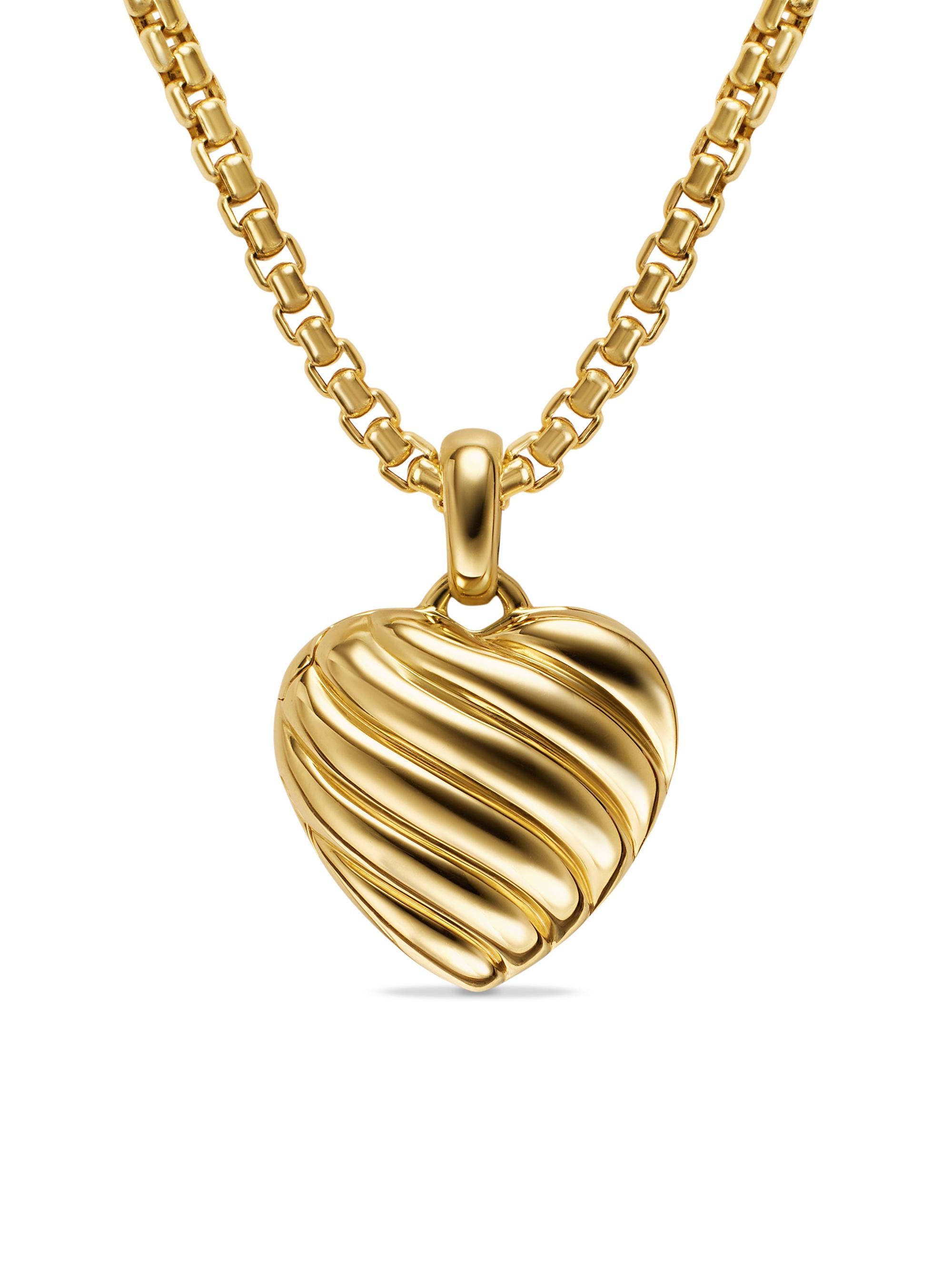 David Yurman Women's Sculpted Cable Heart Locket in 18K Yellow Gold, 23MM - Gold
