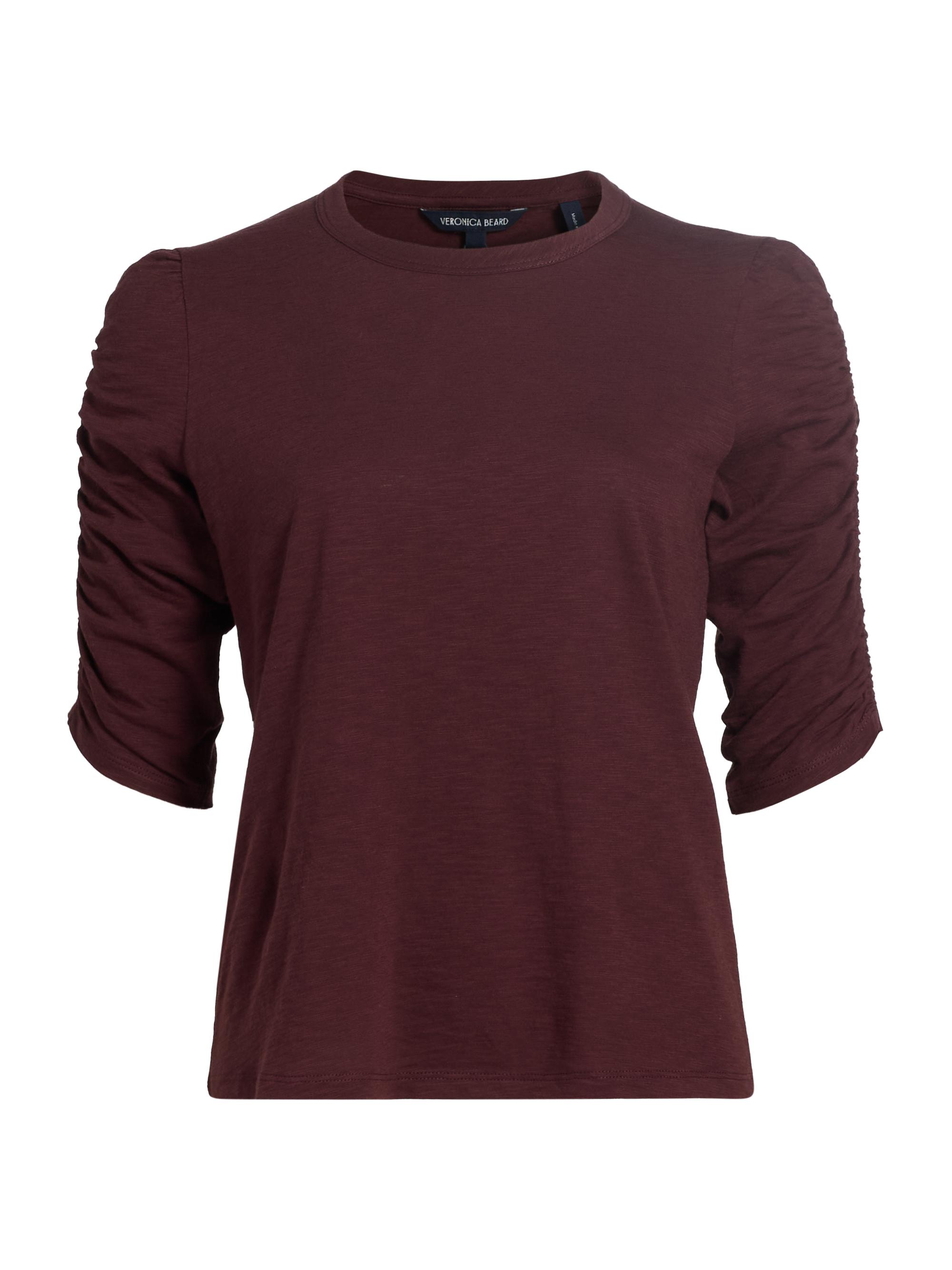 Veronica Beard Women's Waldorf Ruched-Sleeve Cotton Tee - Raisin
