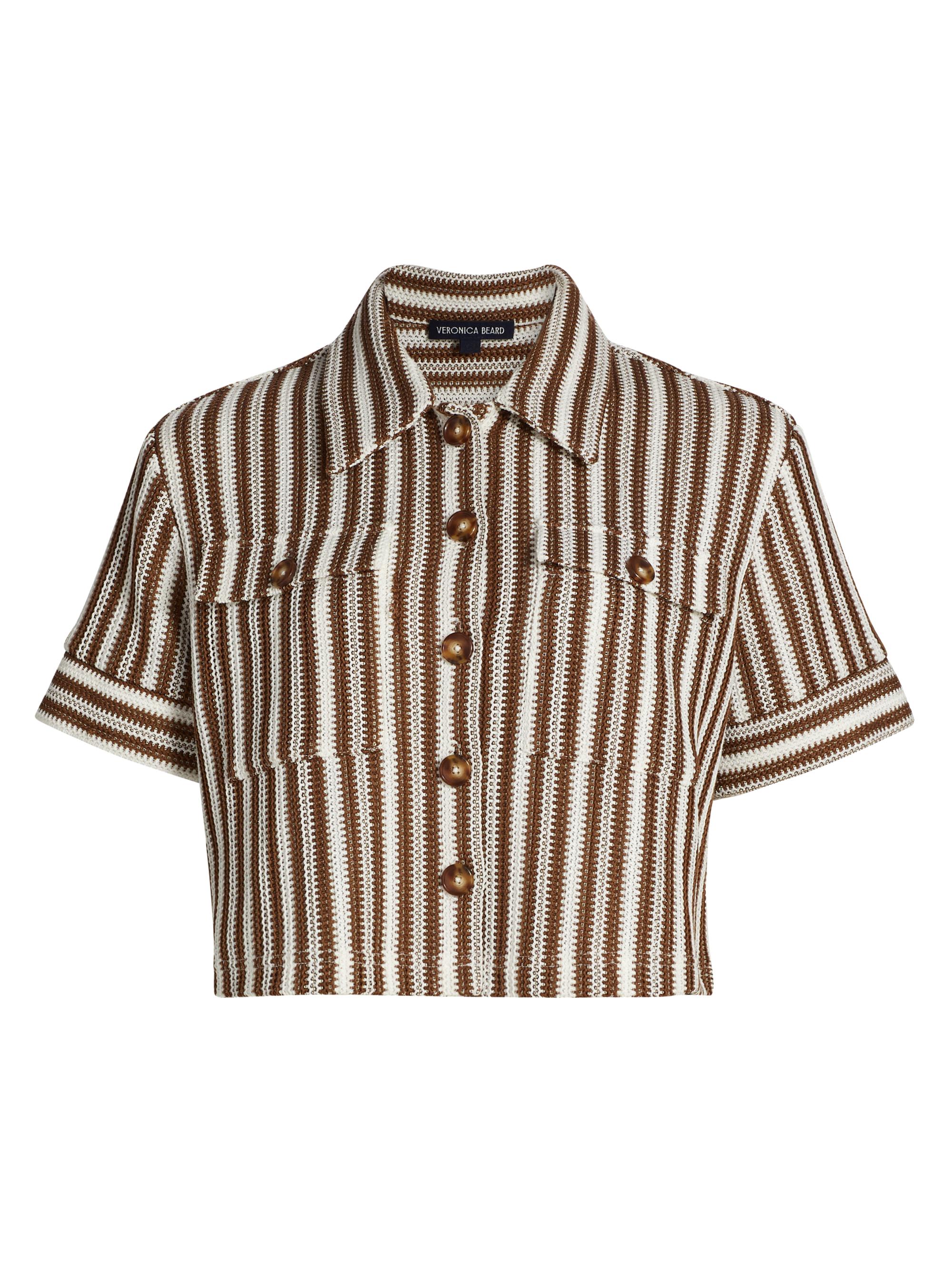 Veronica Beard Women's Bouvier Striped Knit Crop Top - White Brown