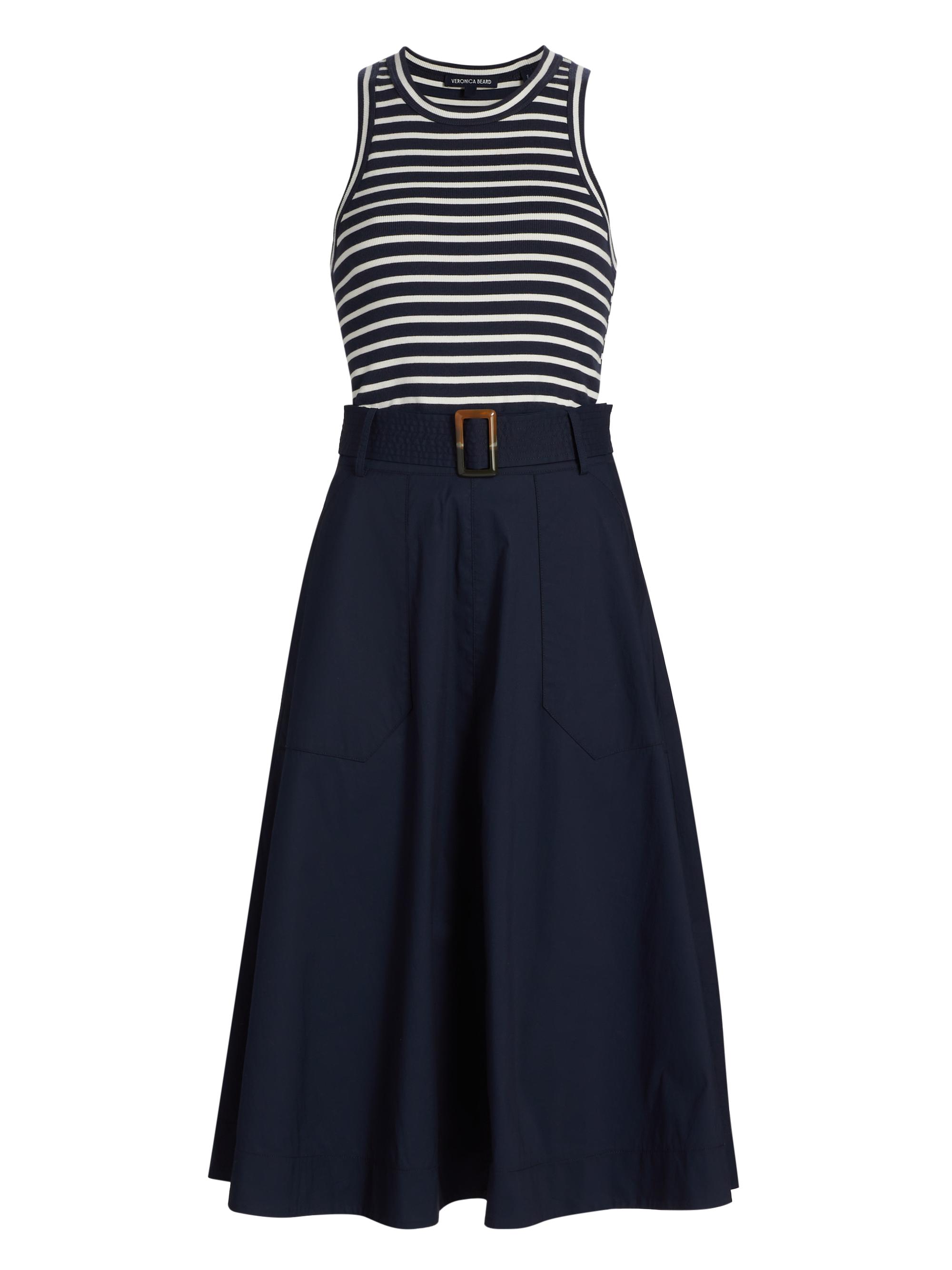 Veronica Beard Women's Jordan Striped Mixed-Media Midi-Dress - Navy White
