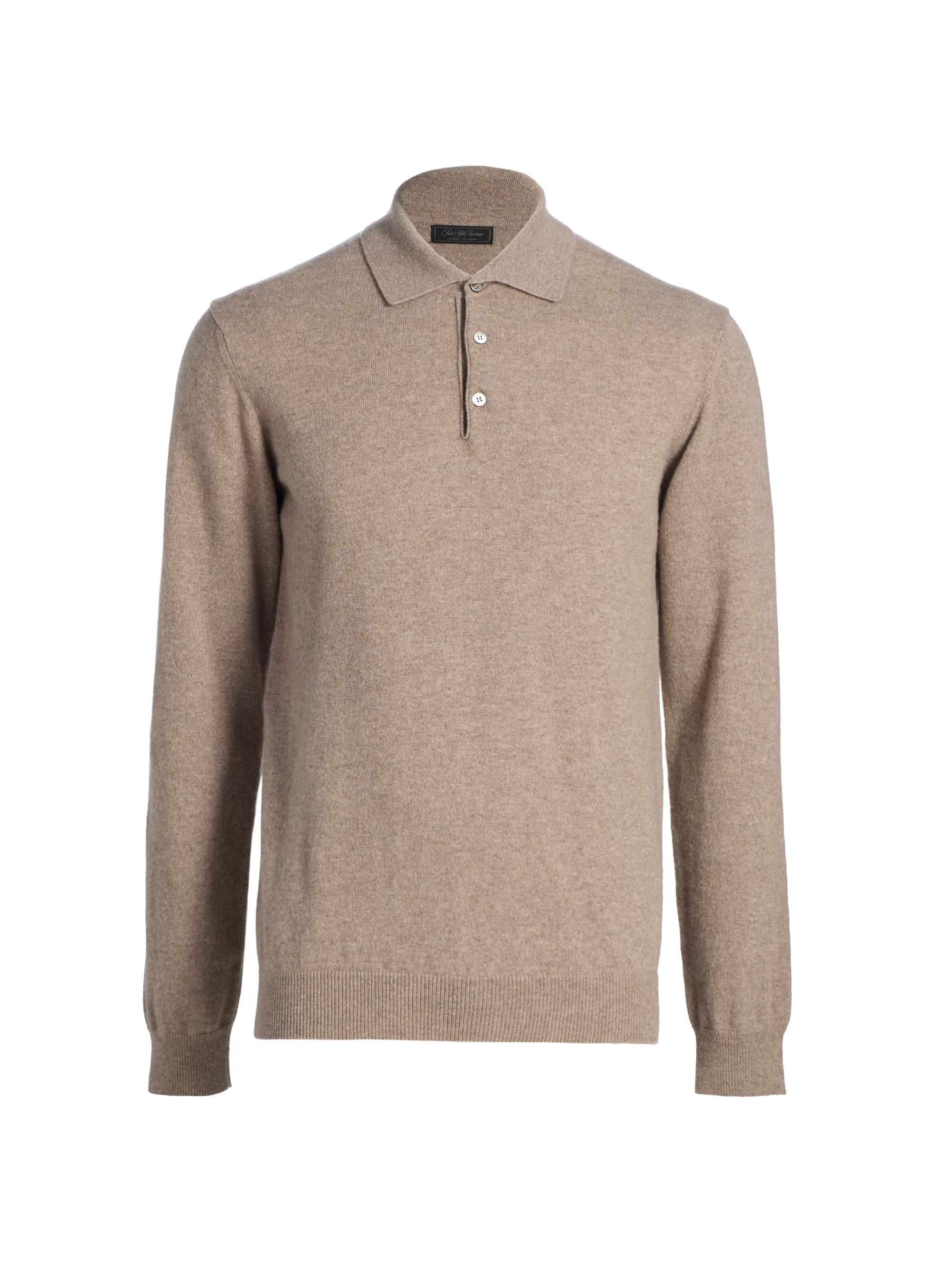 Saks Fifth Avenue Men's COLLECTION Cashmere Long-Sleeve Polo Sweater - Tan