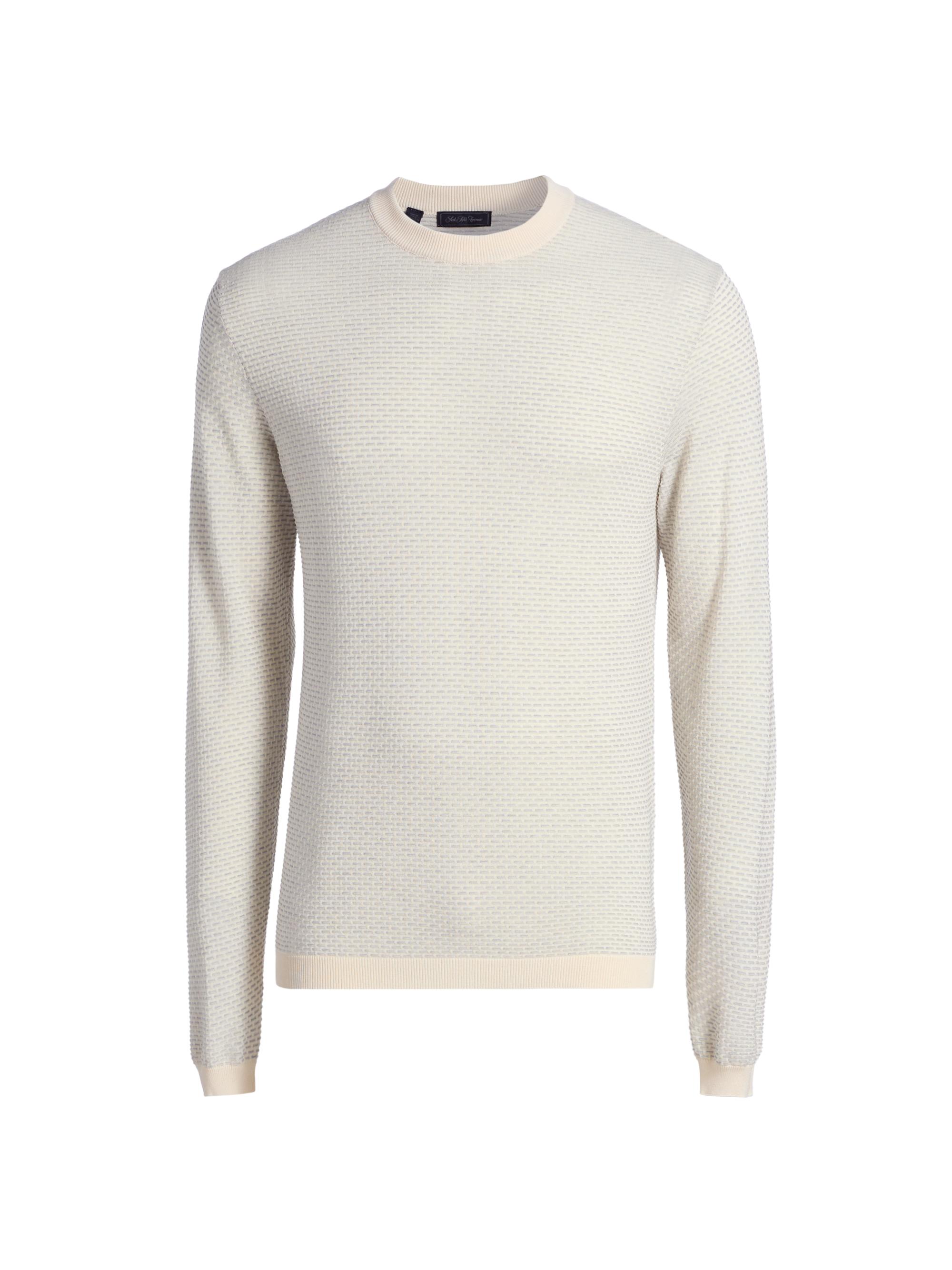 Saks Fifth Avenue Men's COLLECTION Dash Bicolor Cotton-Silk Crewneck Sweater - White