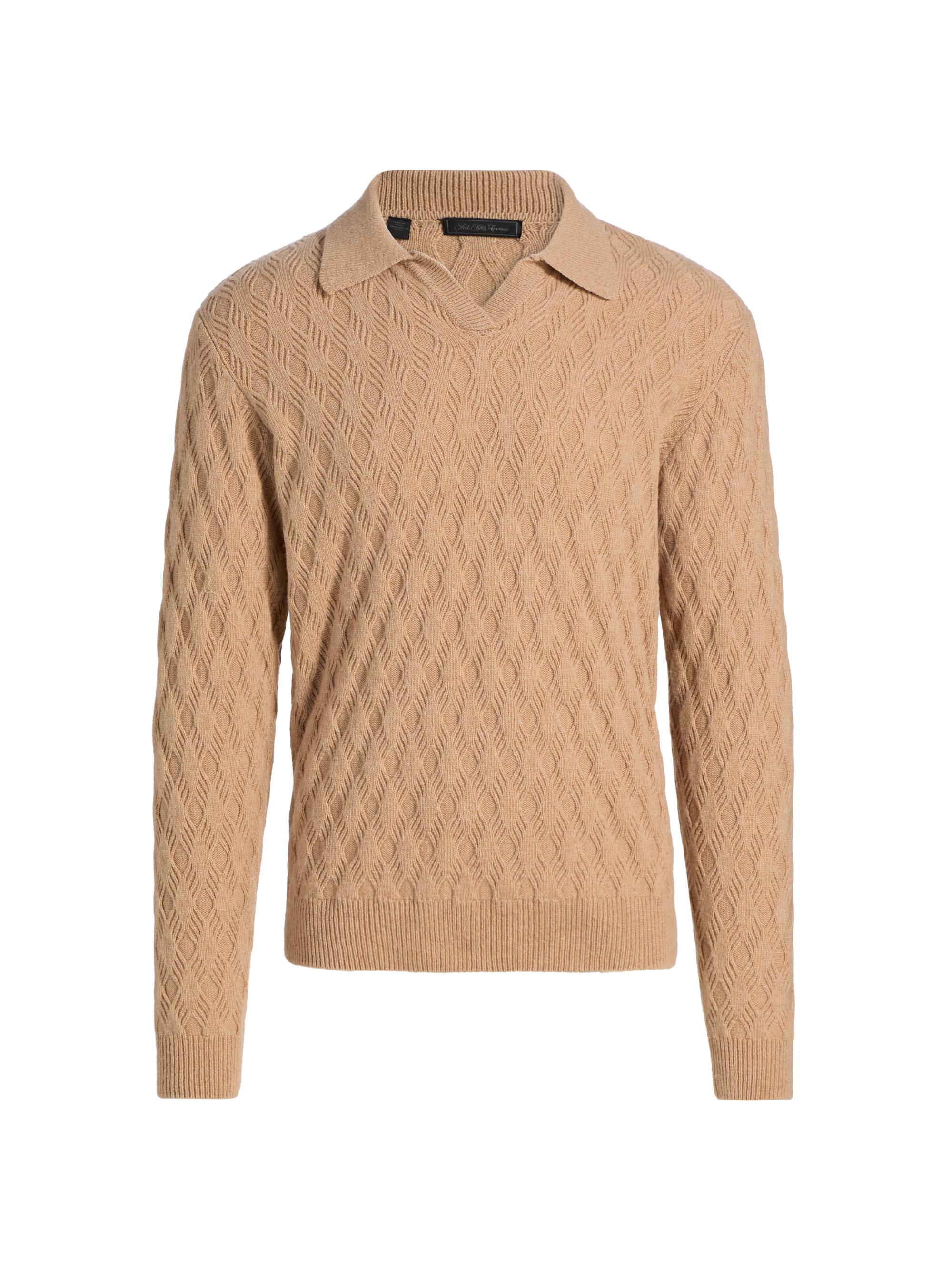 Saks Fifth Avenue Men's Diamond Intarsia-Knit Wool-Blend Polo Sweater - Camel
