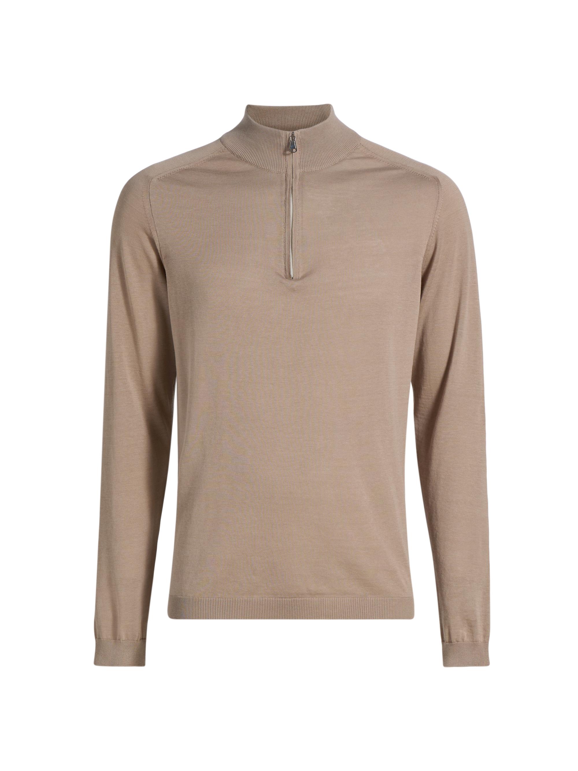 Saks Fifth Avenue Men's Silk-Cotton Quarter-Zip Sweater - Tan