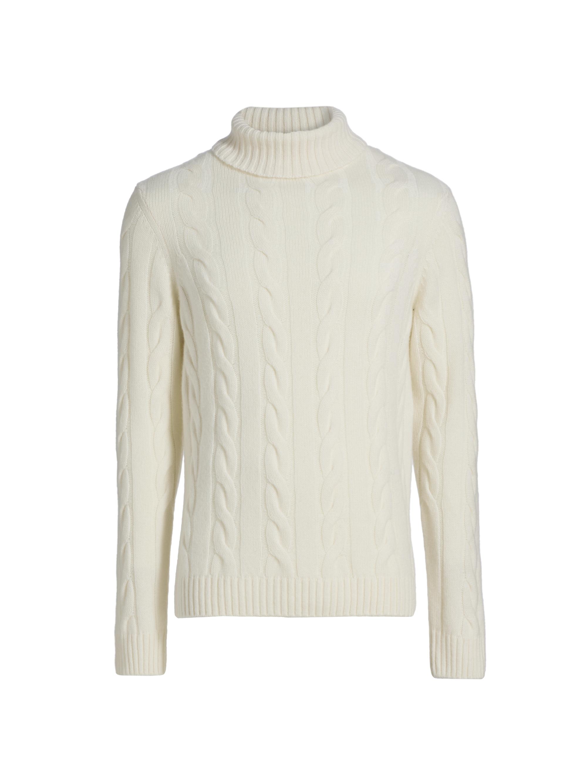 Saks Fifth Avenue Men's Cashmere Cable-Knit Turtleneck Sweater - White