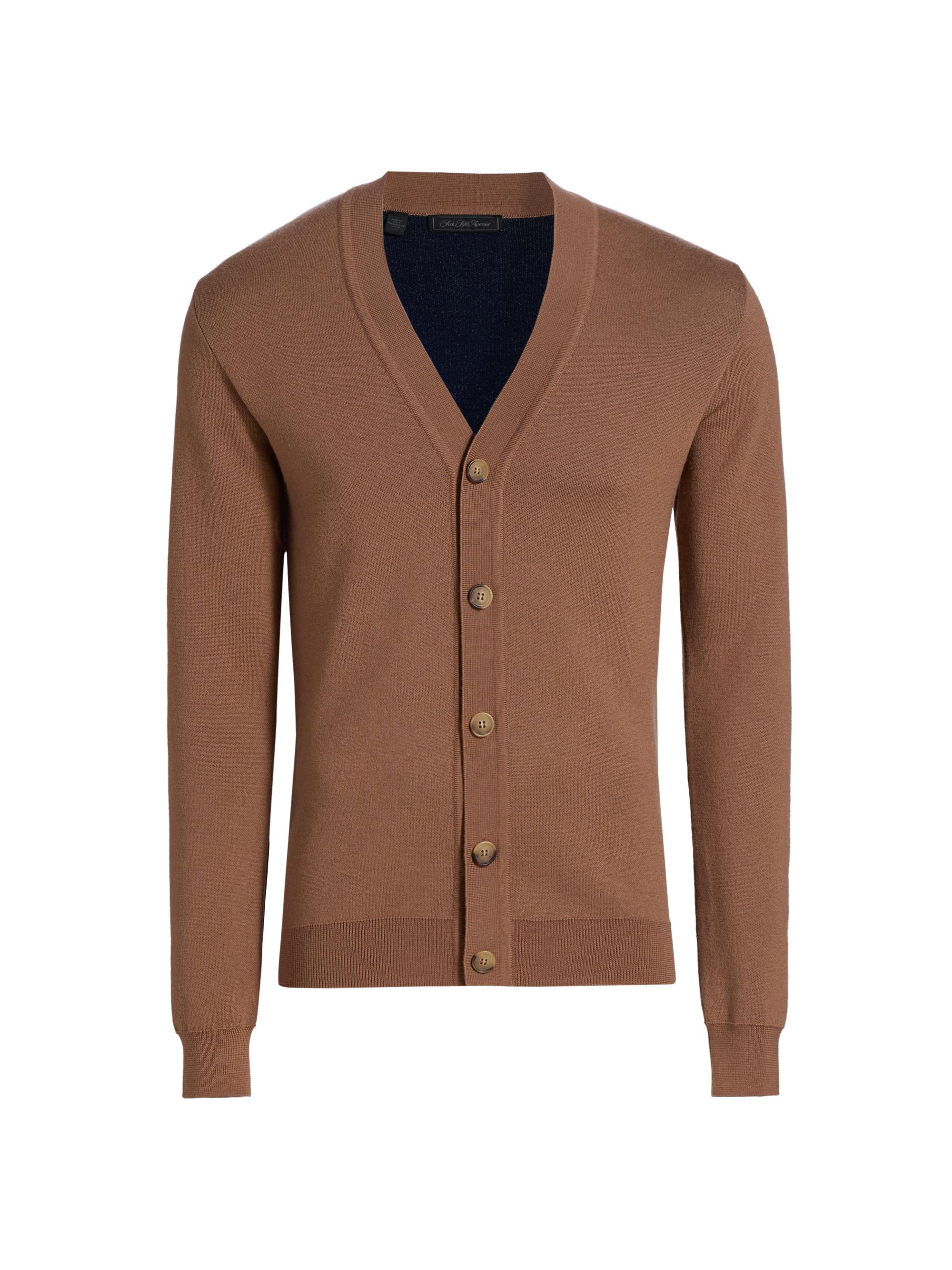Saks Fifth Avenue Men's Wool Knit Cardigan - Camel Grey