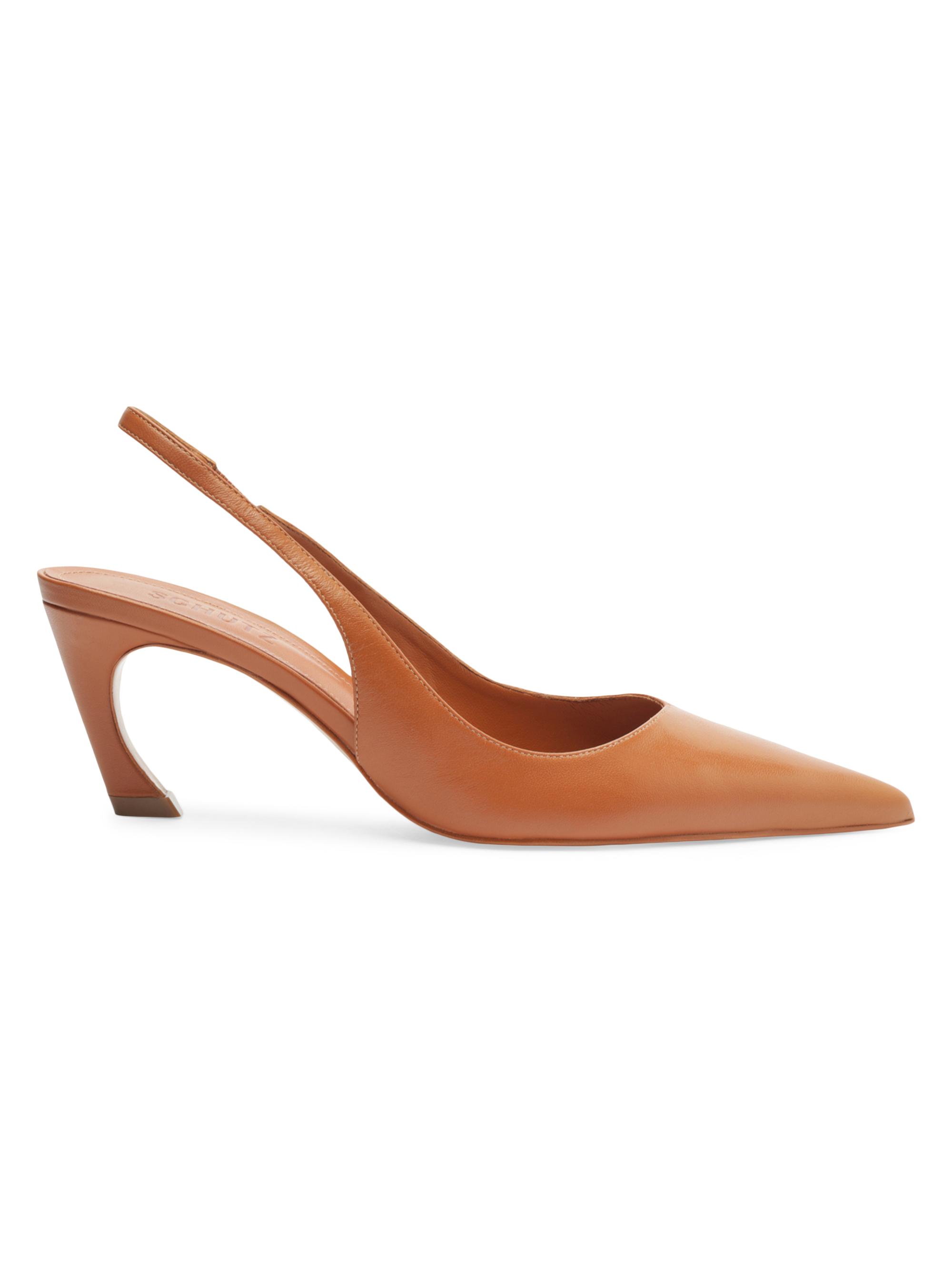 Schutz Women's Lou Leather Sculptural-Heel Slingback Pumps - Cuoio Brown