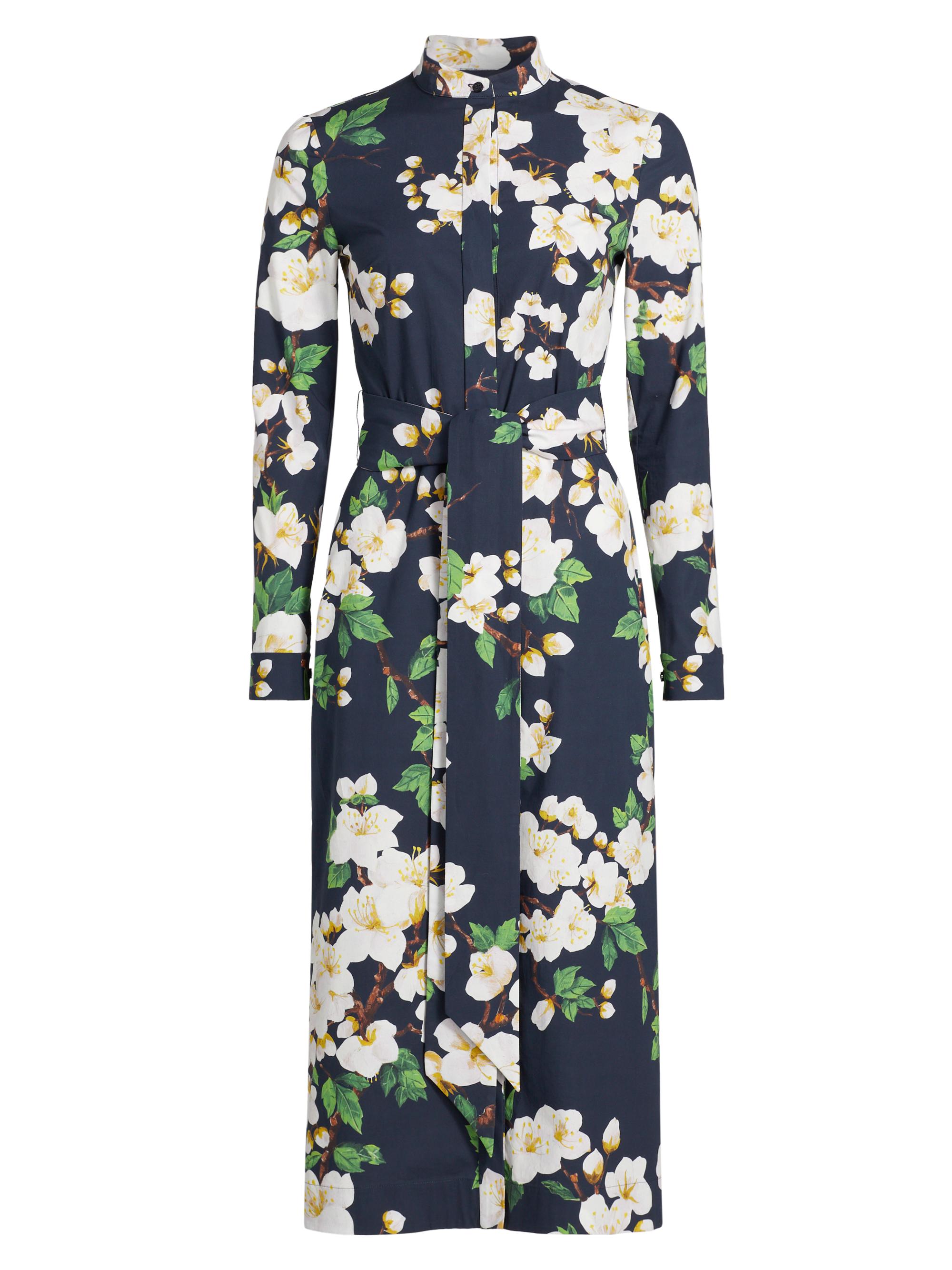 Oscar de la Renta Women's Cherry Blossom Tie-Waist Midi-Dress - White Navy