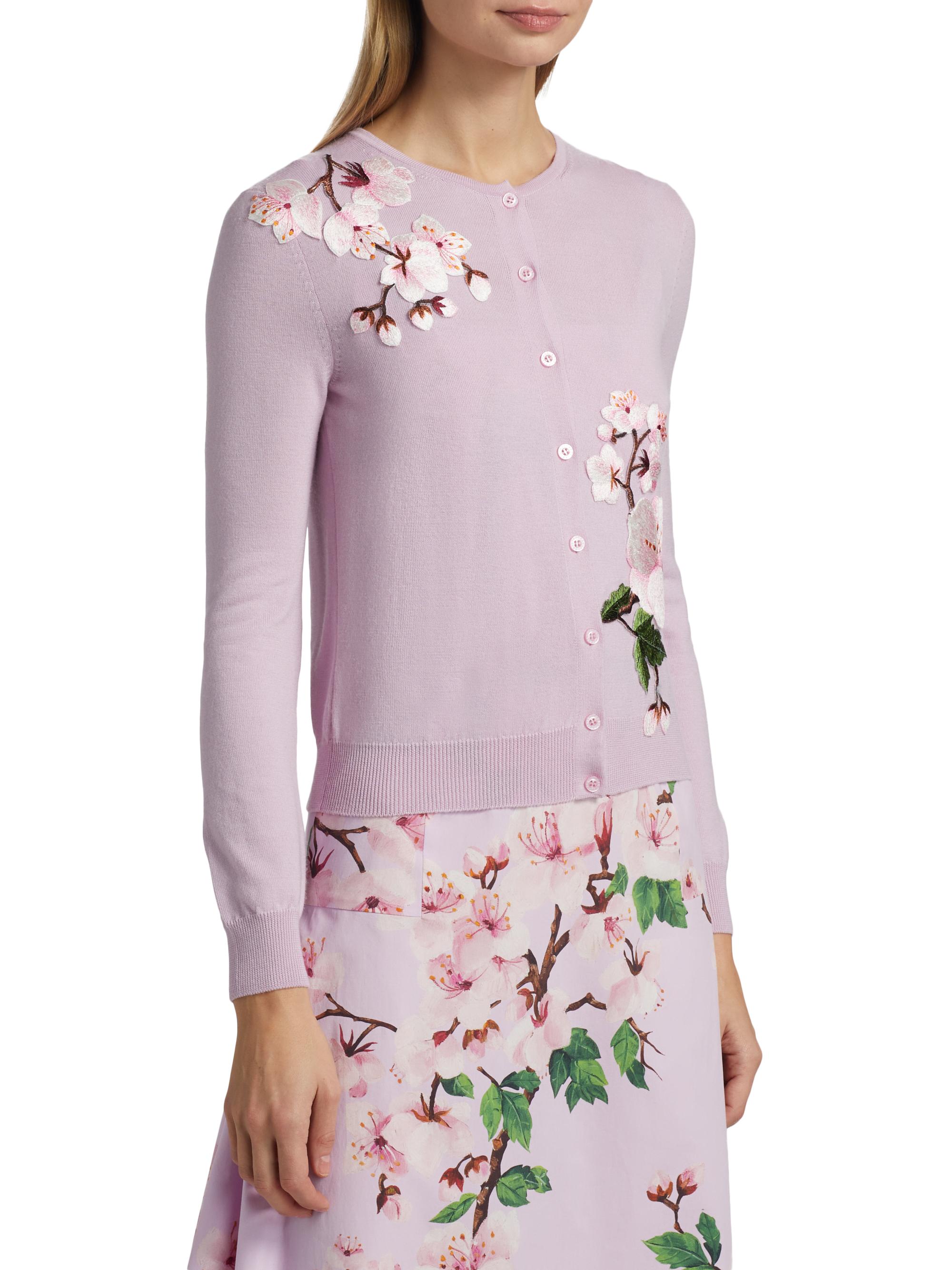 Cardigan Oscar De La Renta Noir à Franges Et Fleurs – Manches Longues, Taille L, Neuf Sans étiquettes