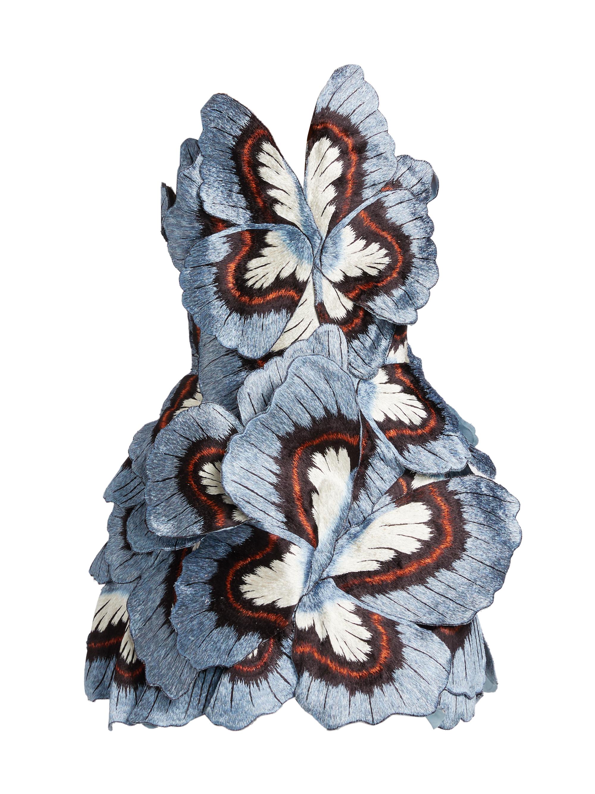 Oscar de la Renta Women's Butterfly Embroidered Cocktail Dress - Blue Multi