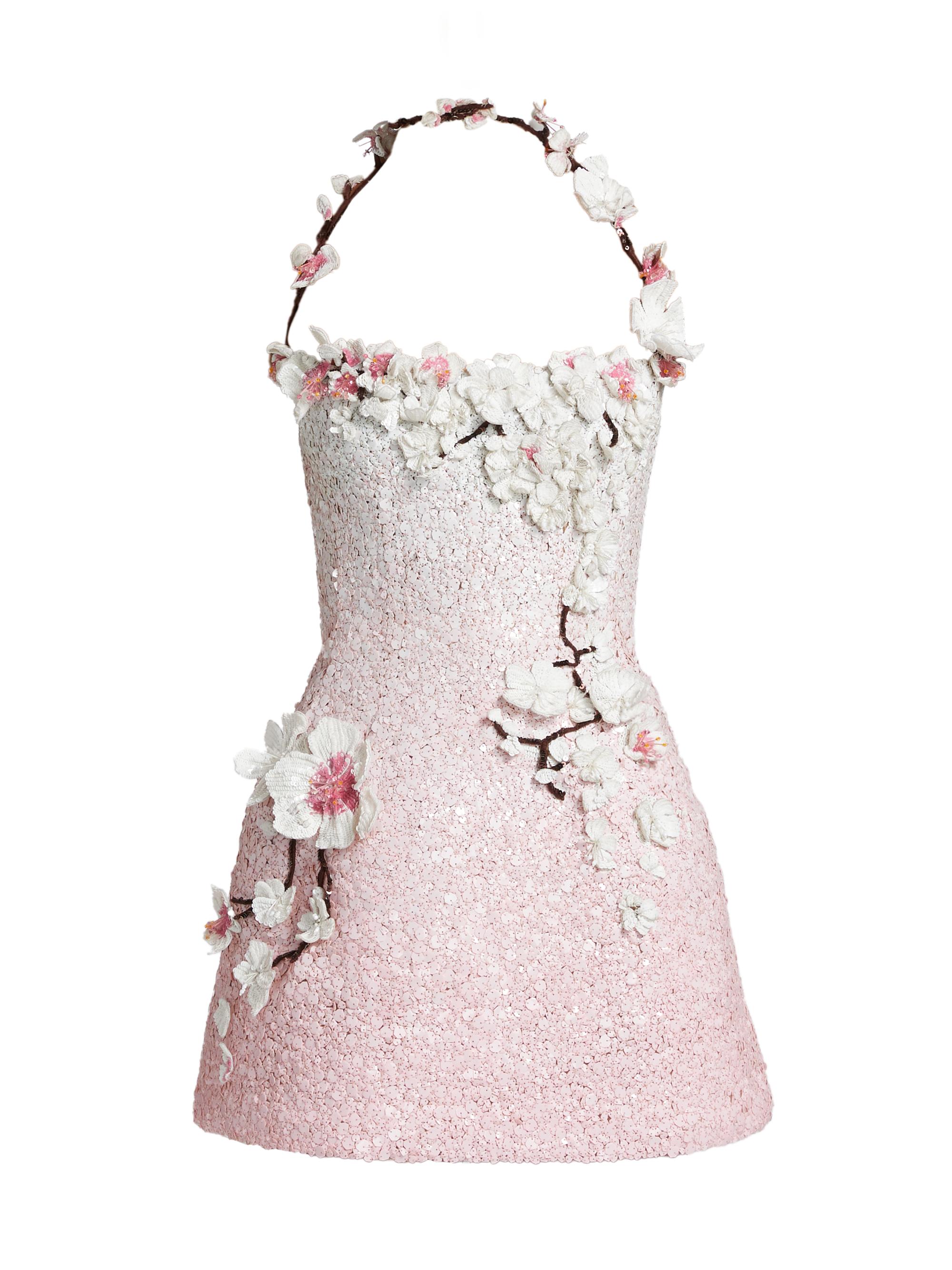 Oscar de la Renta Women's Cherry Blossom Sequined Minidress - White Pink