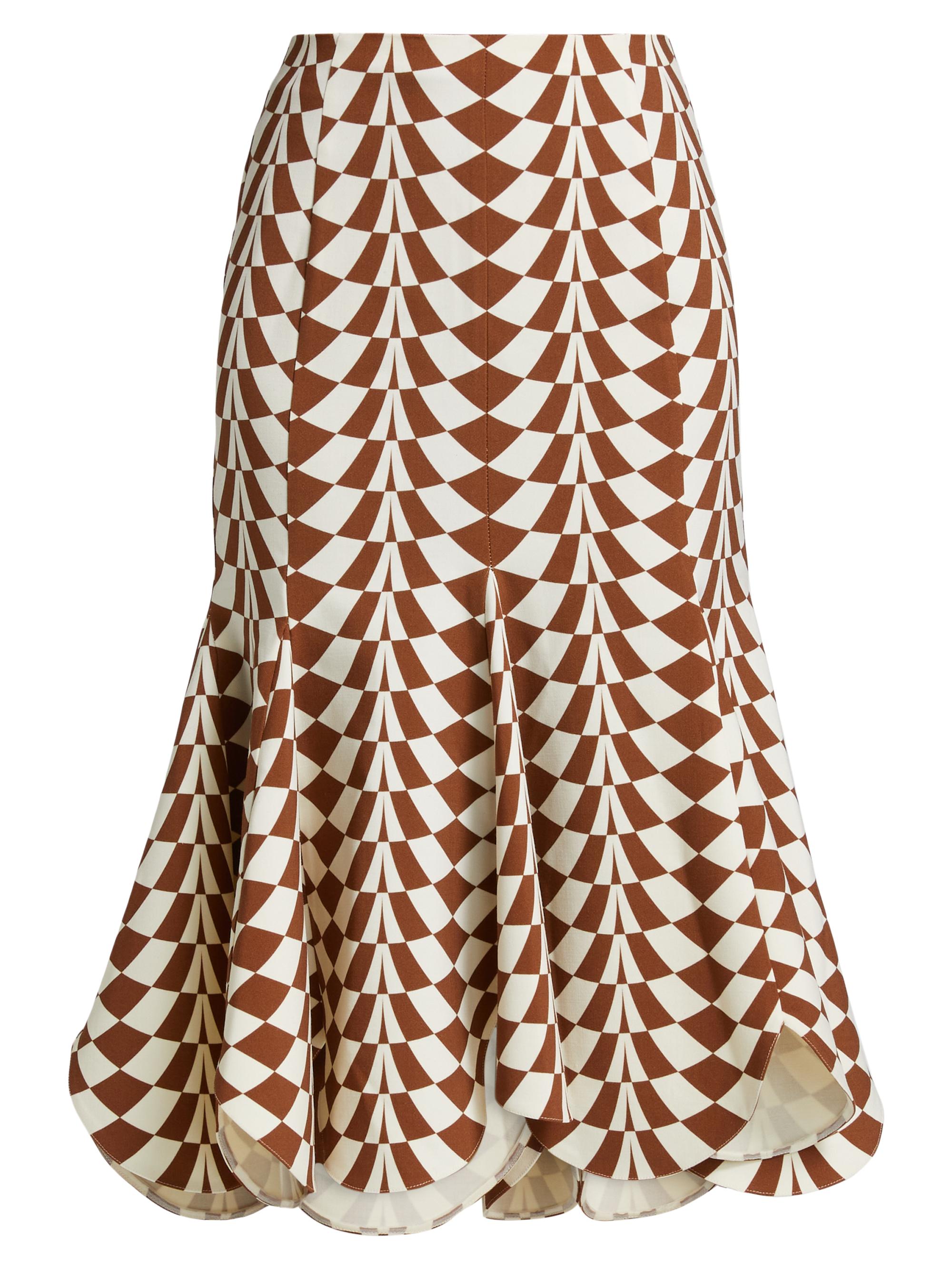 Oscar de la Renta Women's Geo Double-Face Wool Flounce Midi-Skirt - Cognac