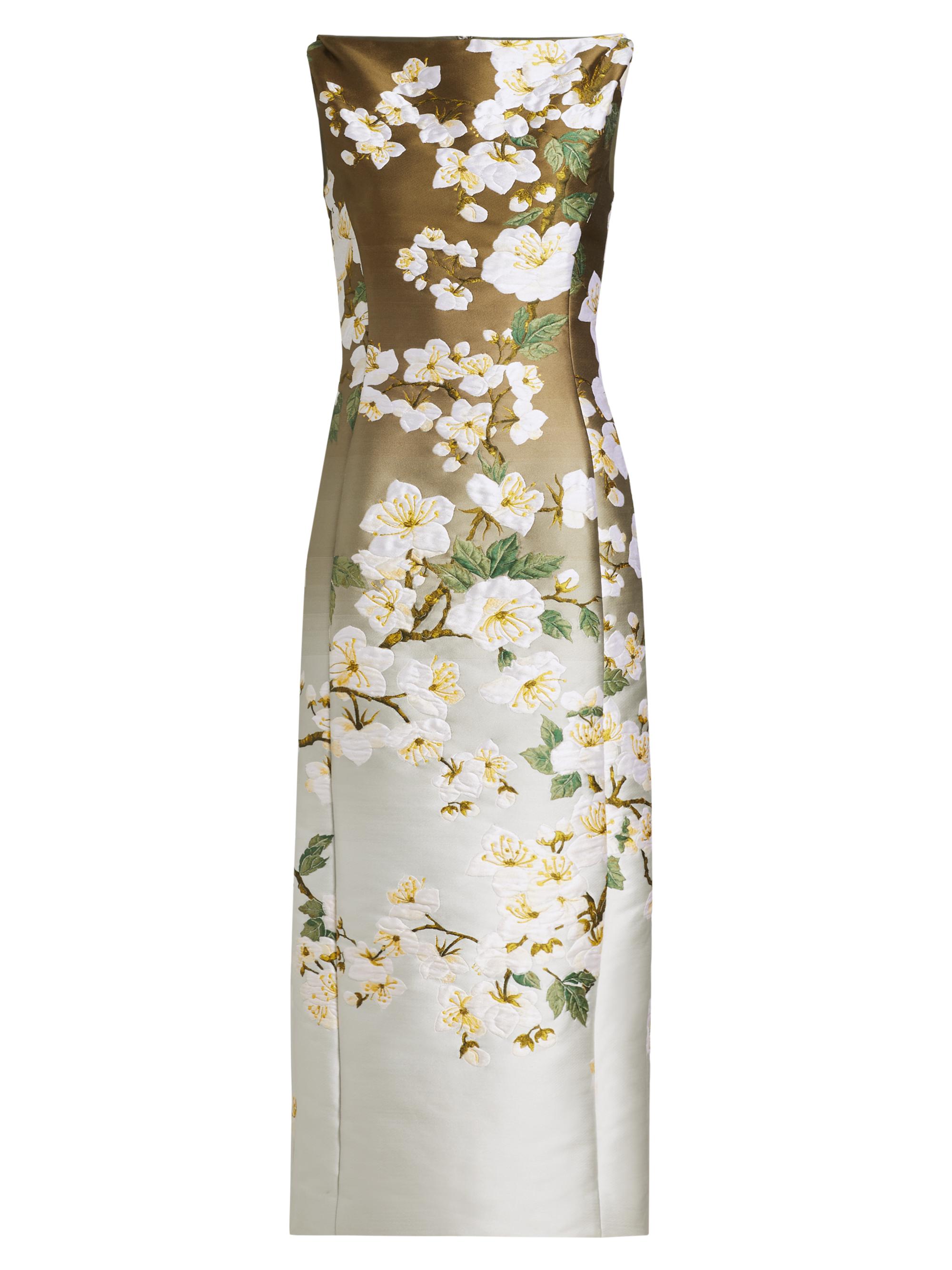 Oscar de la Renta Women's Ombre Cherry Blossom Jacquard Midi-Dress - White Khaki Ombre