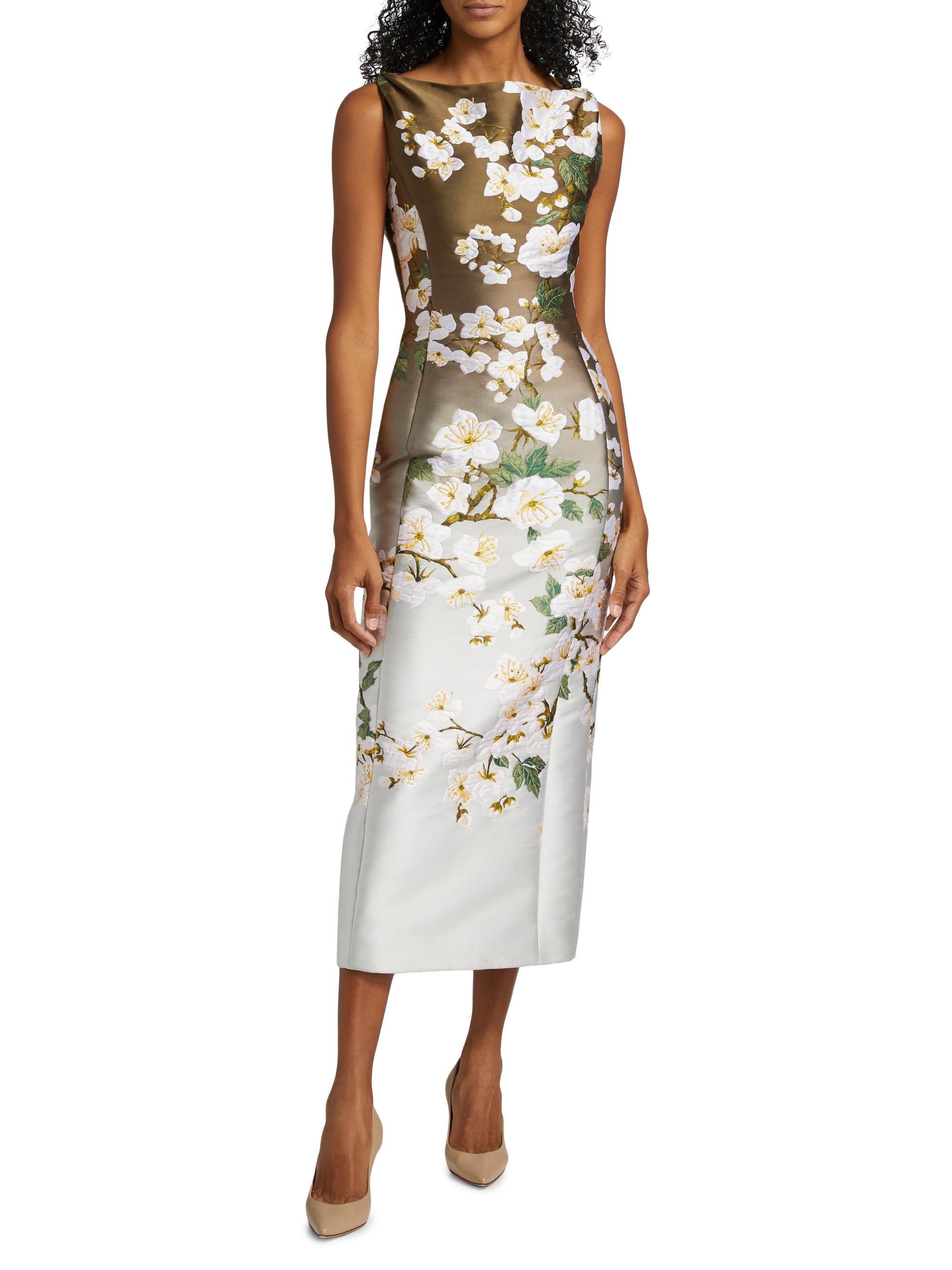 Oscar de la Renta Ombr Cherry Blossom Jacquard Midi-Dress | Saks Fifth  Avenue