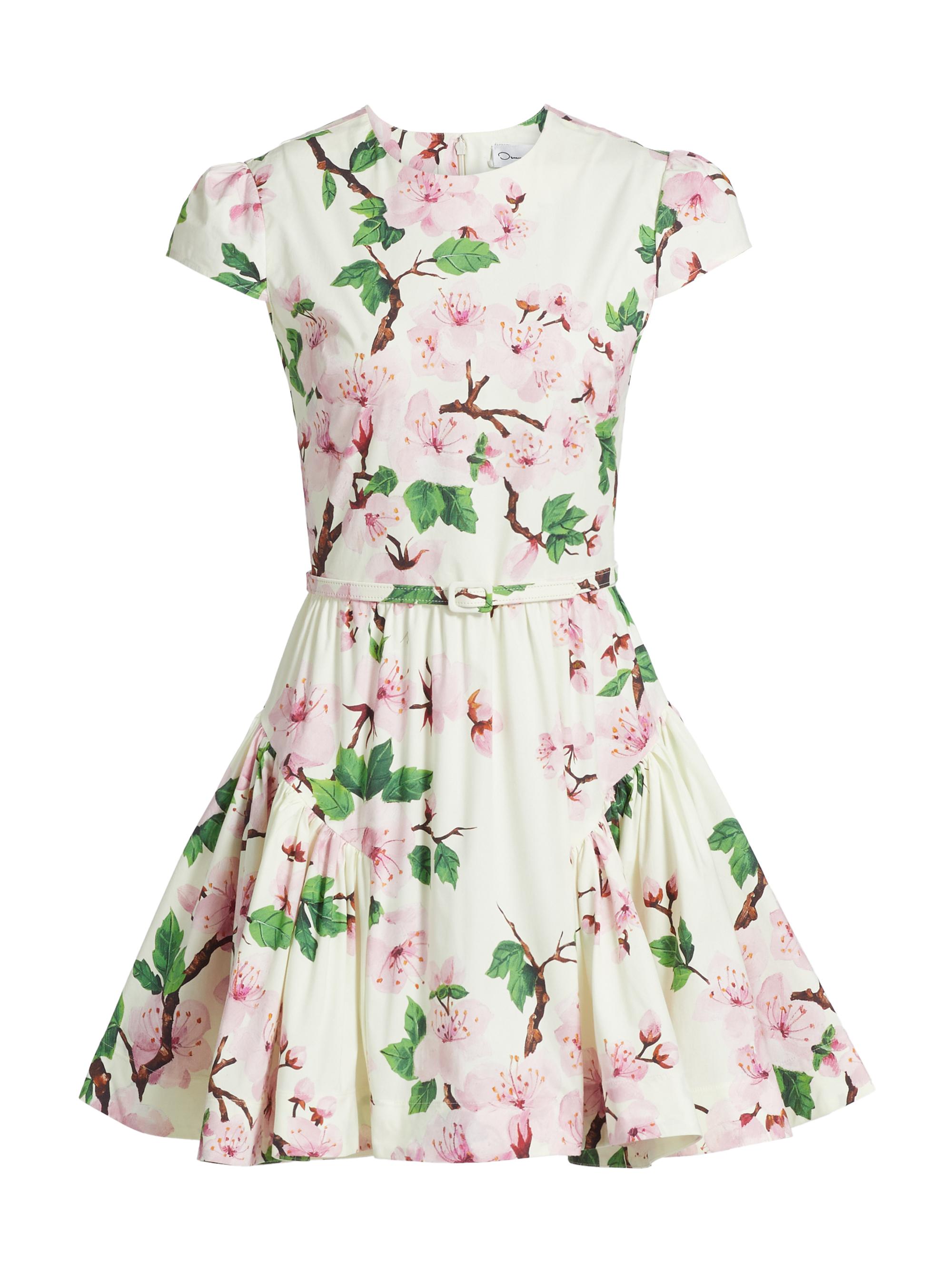Oscar de la Renta Cherry Blossom Cotton Poplin Minidress | Saks