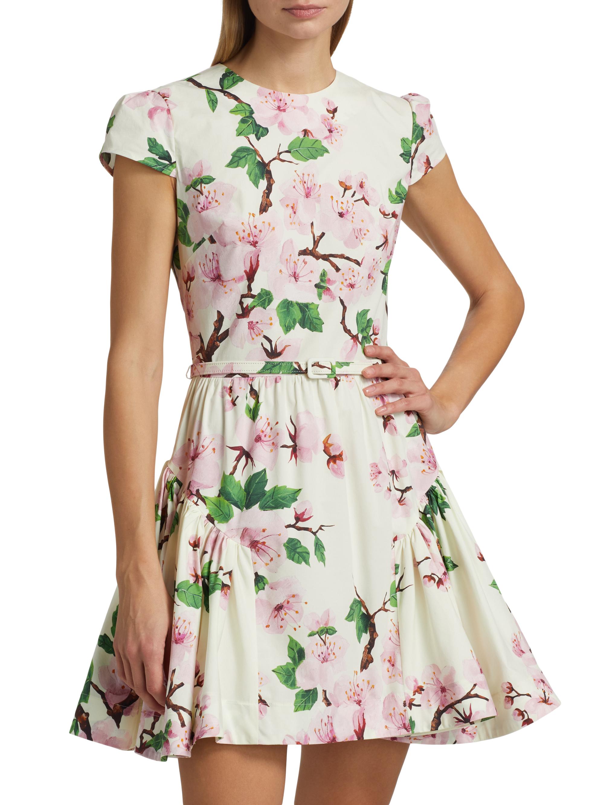 Oscar de la Renta Cherry Blossom Cotton Poplin Minidress | Saks