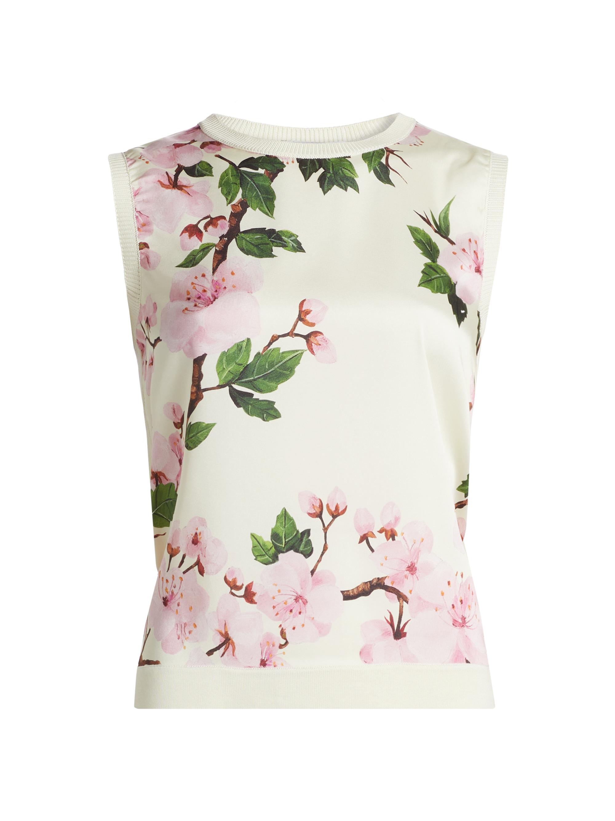 Oscar de la Renta Women's Cherry Blossom Silk Inset Tank - Pink