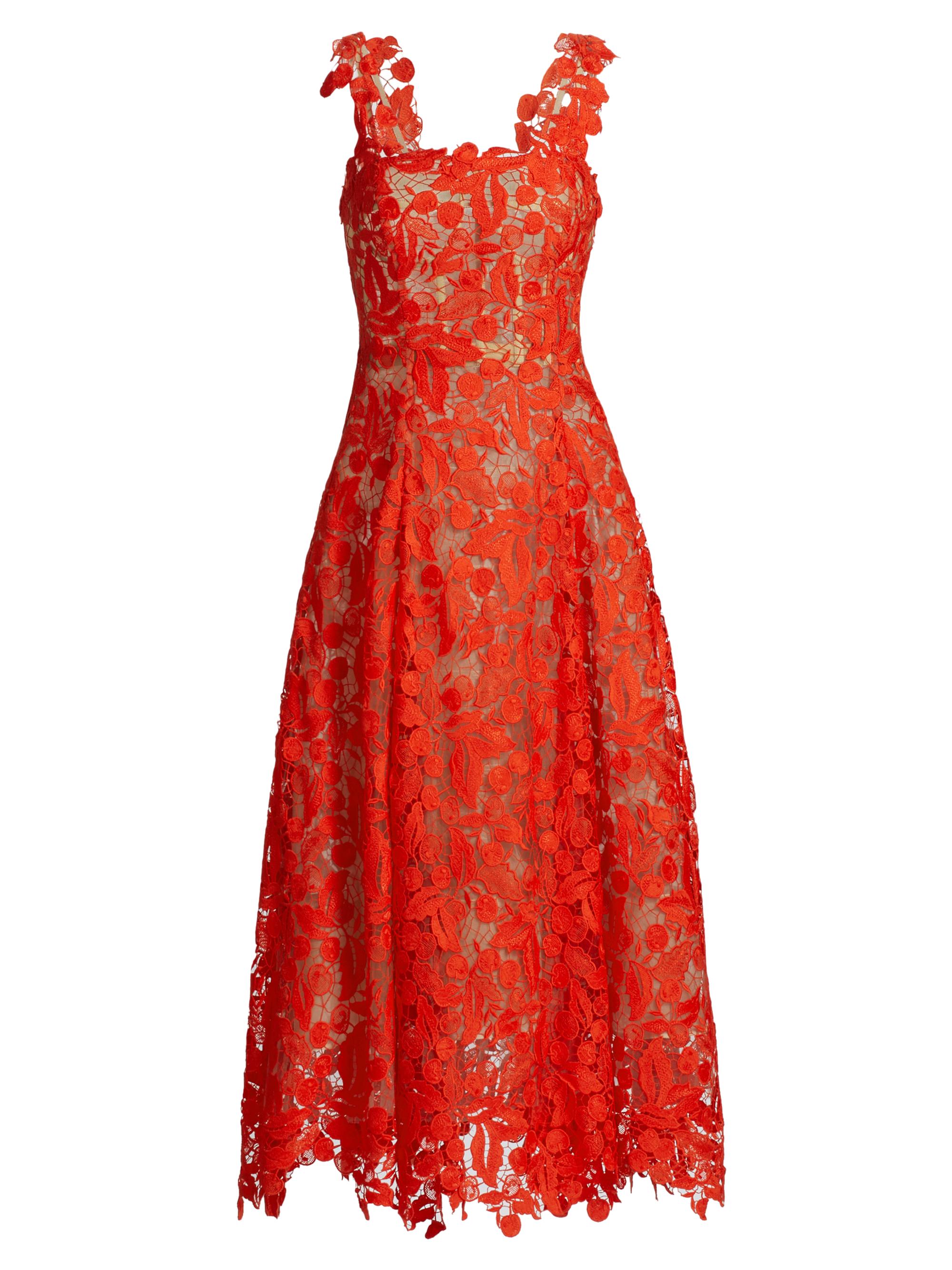 Oscar de la Renta Women's Cherry Guipure Lace Cocktail Dress - Carnelian