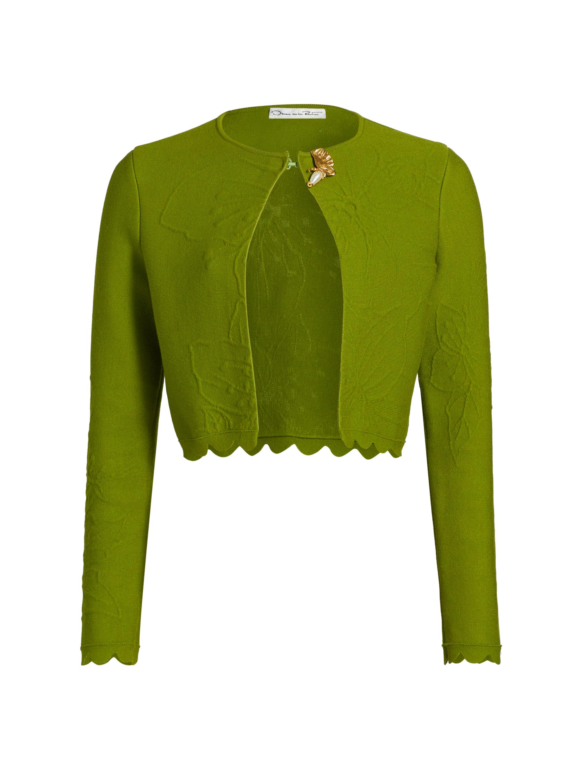 Oscar de la Renta Women's Cherry Blossom Embossed Knit Cardigan - Fern