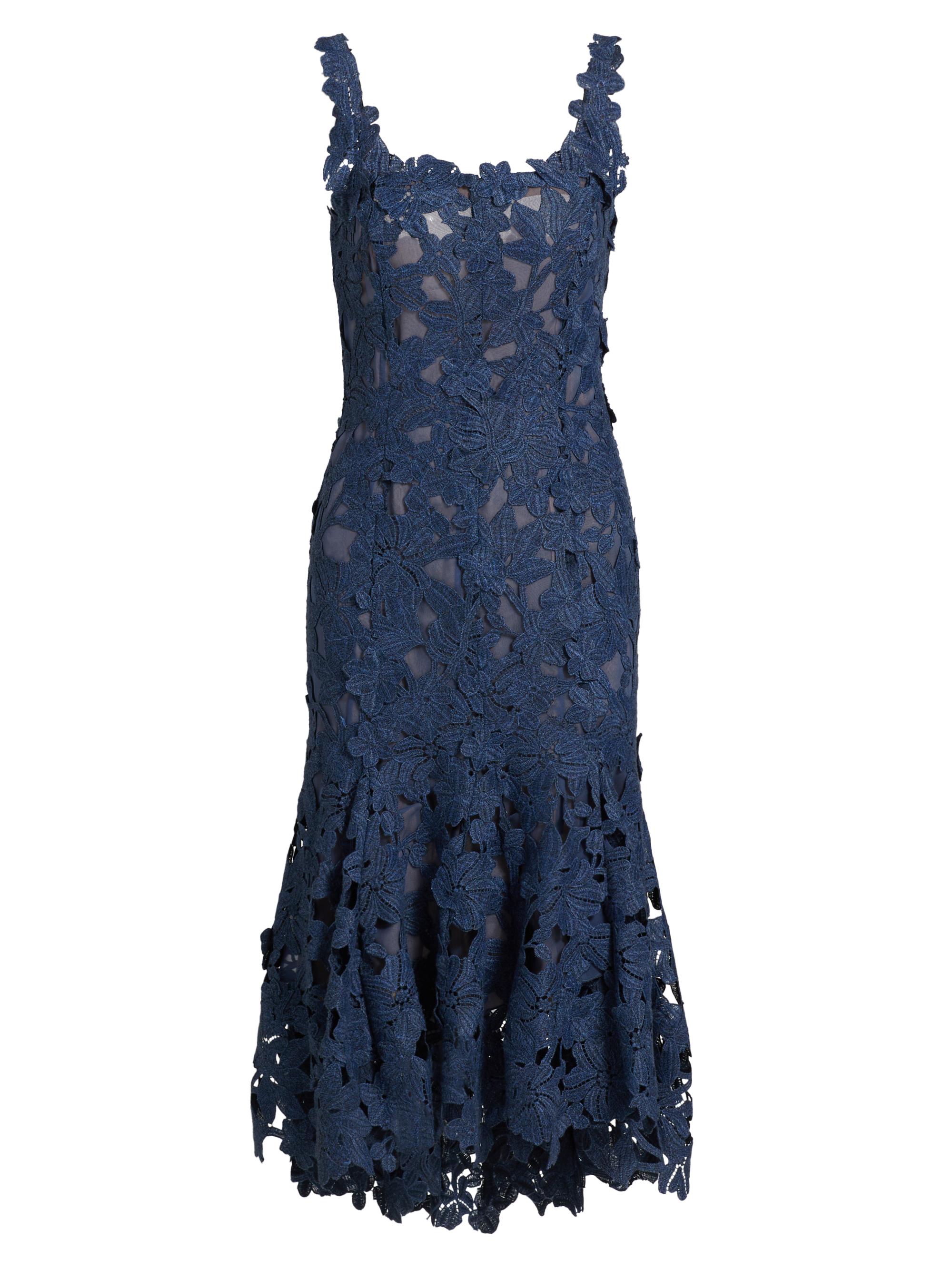 Floral Lace Guipure Lace Spaghetti Strap Dress Oscar De La Renta - Main Image