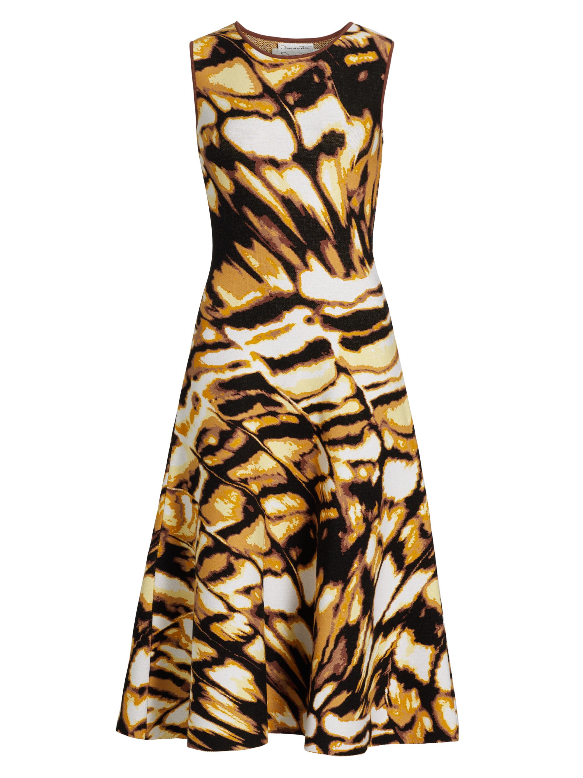 Oscar de la Renta Women's Butterfly Jacquard-Knit Crewneck Midi-Dress - Black Multi