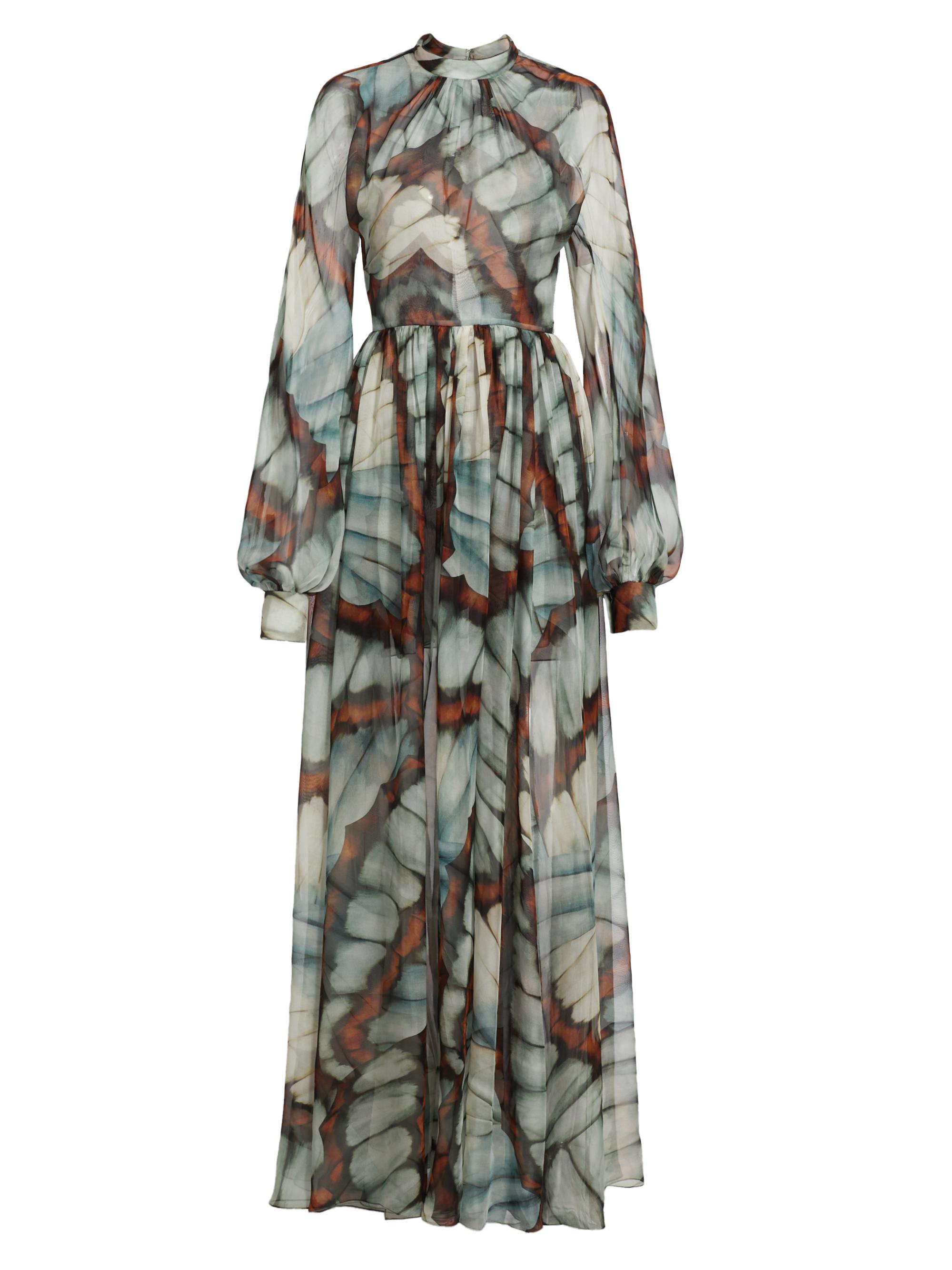 Oscar de la Renta Women's Butterfly Chiffon Long-Sleeve Gown - Blue Multi