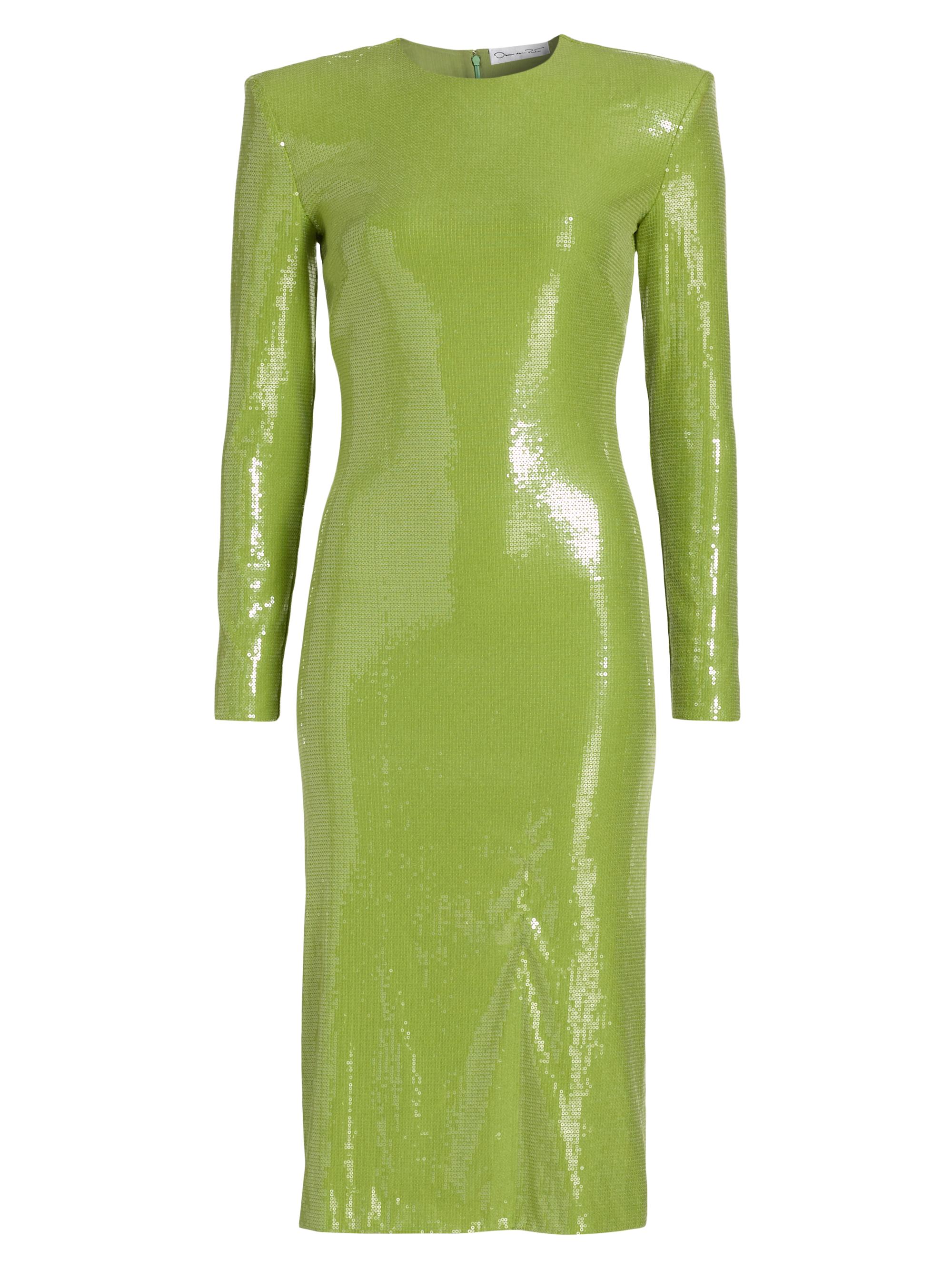 Oscar de la Renta Women's Sequined Long-Sleeve Cocktail Dress - Fern